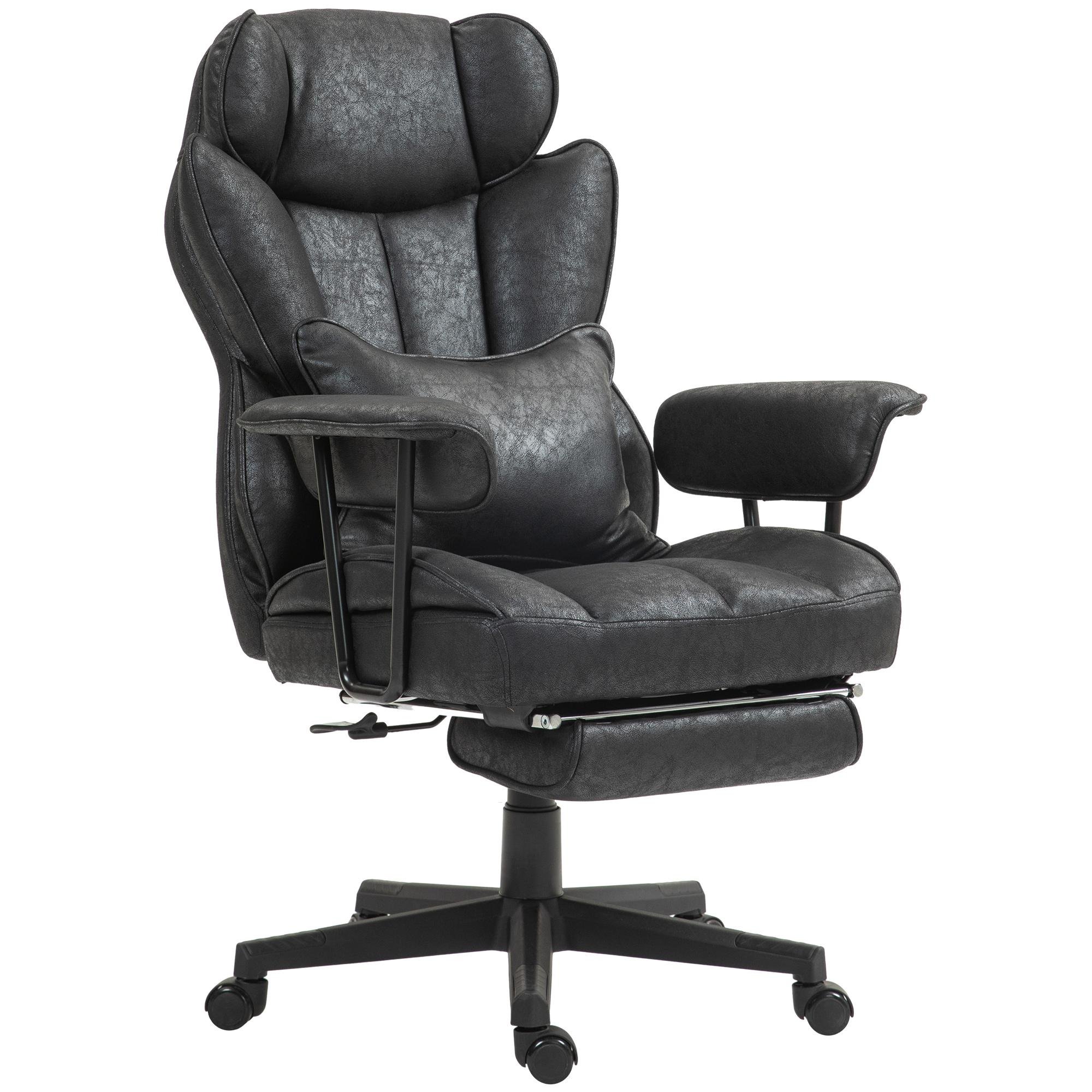 Black 396 lb Office Chair with Footrest, 140° Recline