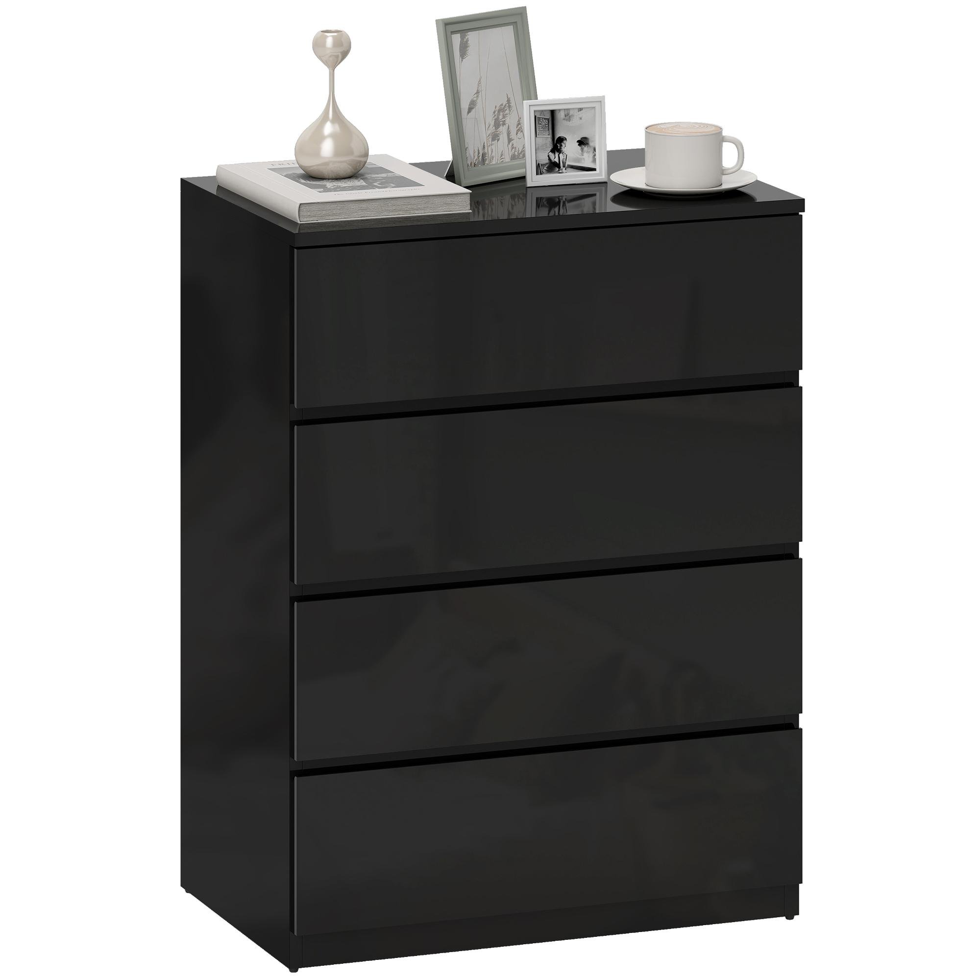Black high gloss dresser with four drawers, 31.5-inch