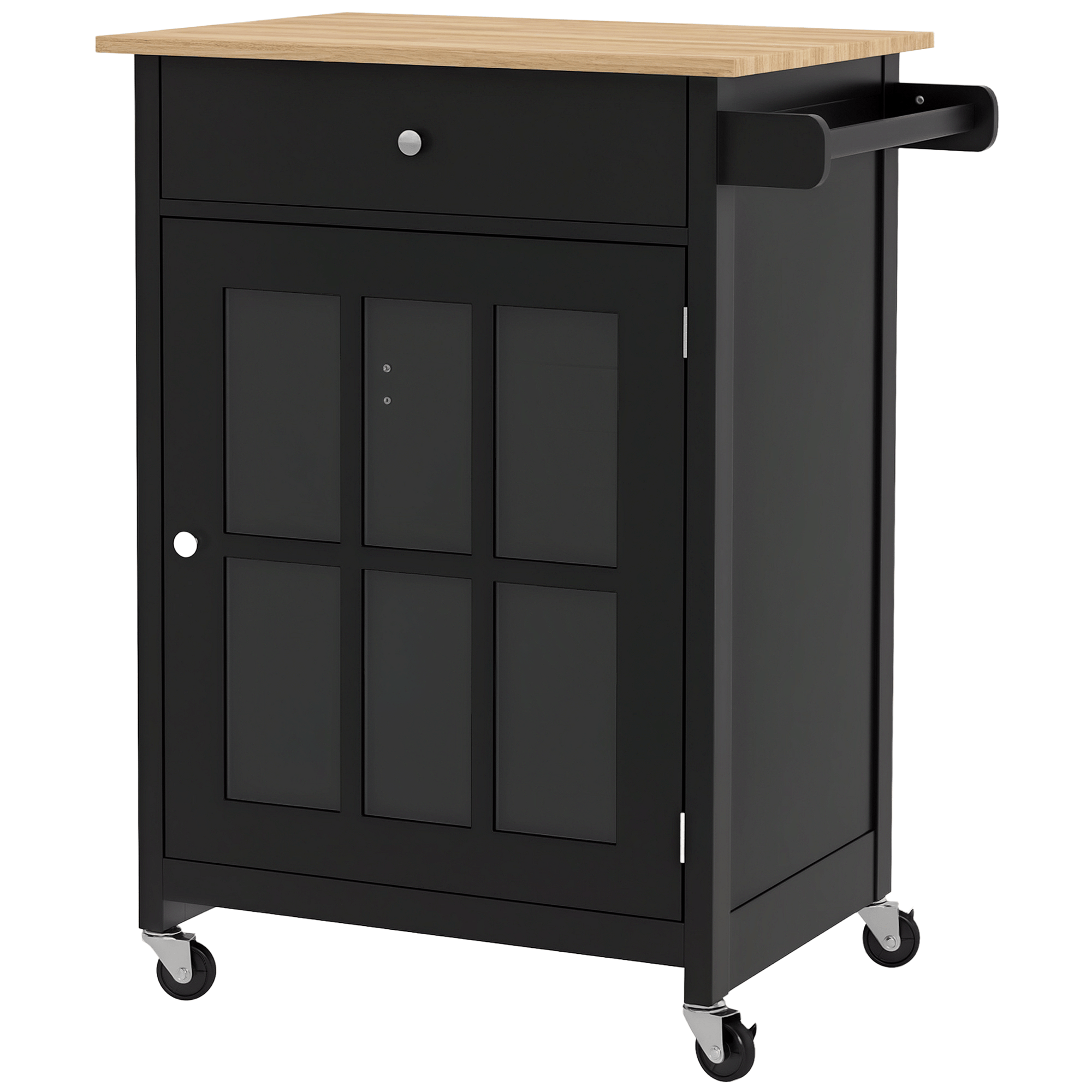 Black Rubberwood Storage Cart with Glass Door
