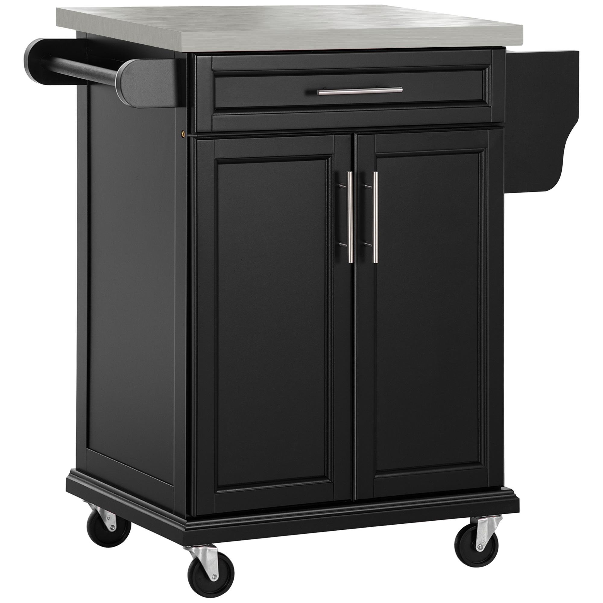 Black Stainless Steel Kitchen Cart with Drawer and Cabinet