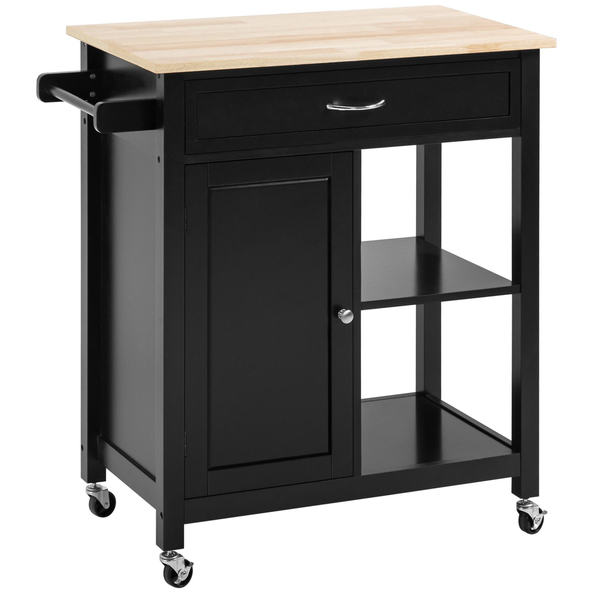 Black MDF Kitchen Cart with Adjustable Shelf, 32.75-Inch