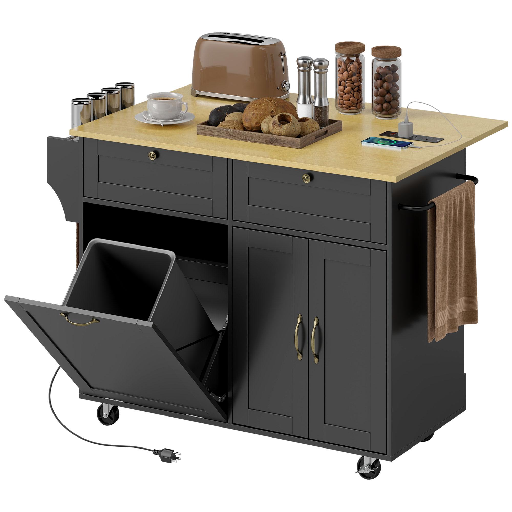 Black Engineered Wood Island with Charging Station