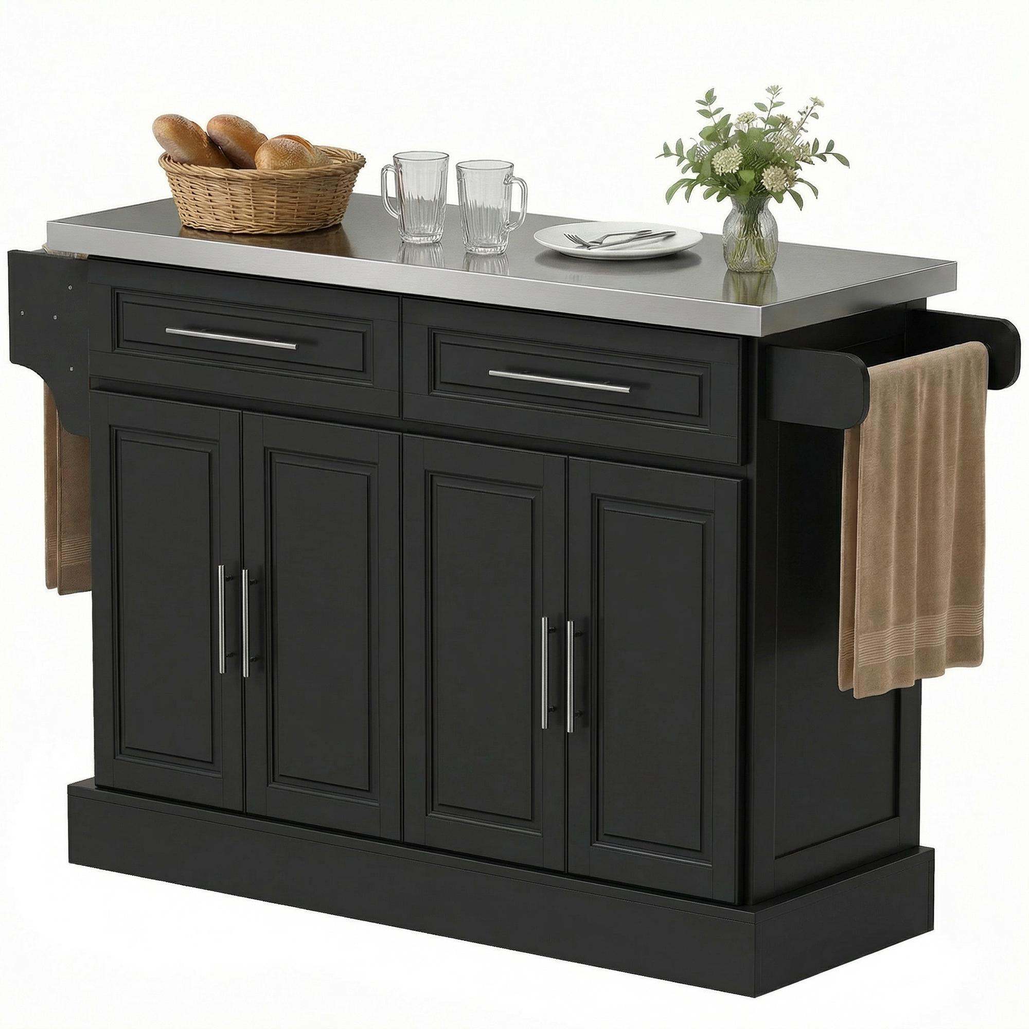 Black Stainless Steel Island Trolley with Storage