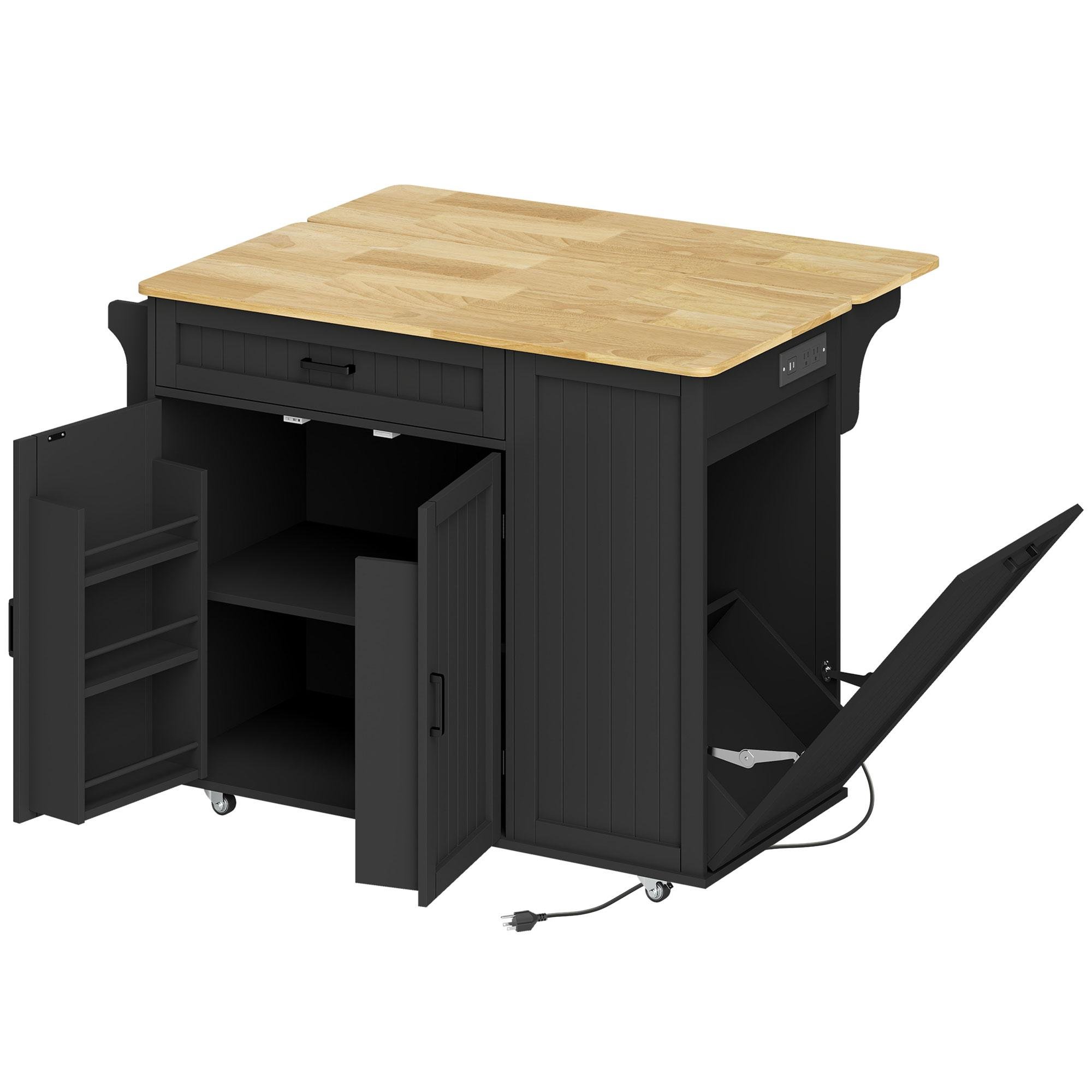 Black Rubberwood Island Pantry with Drop Leaf