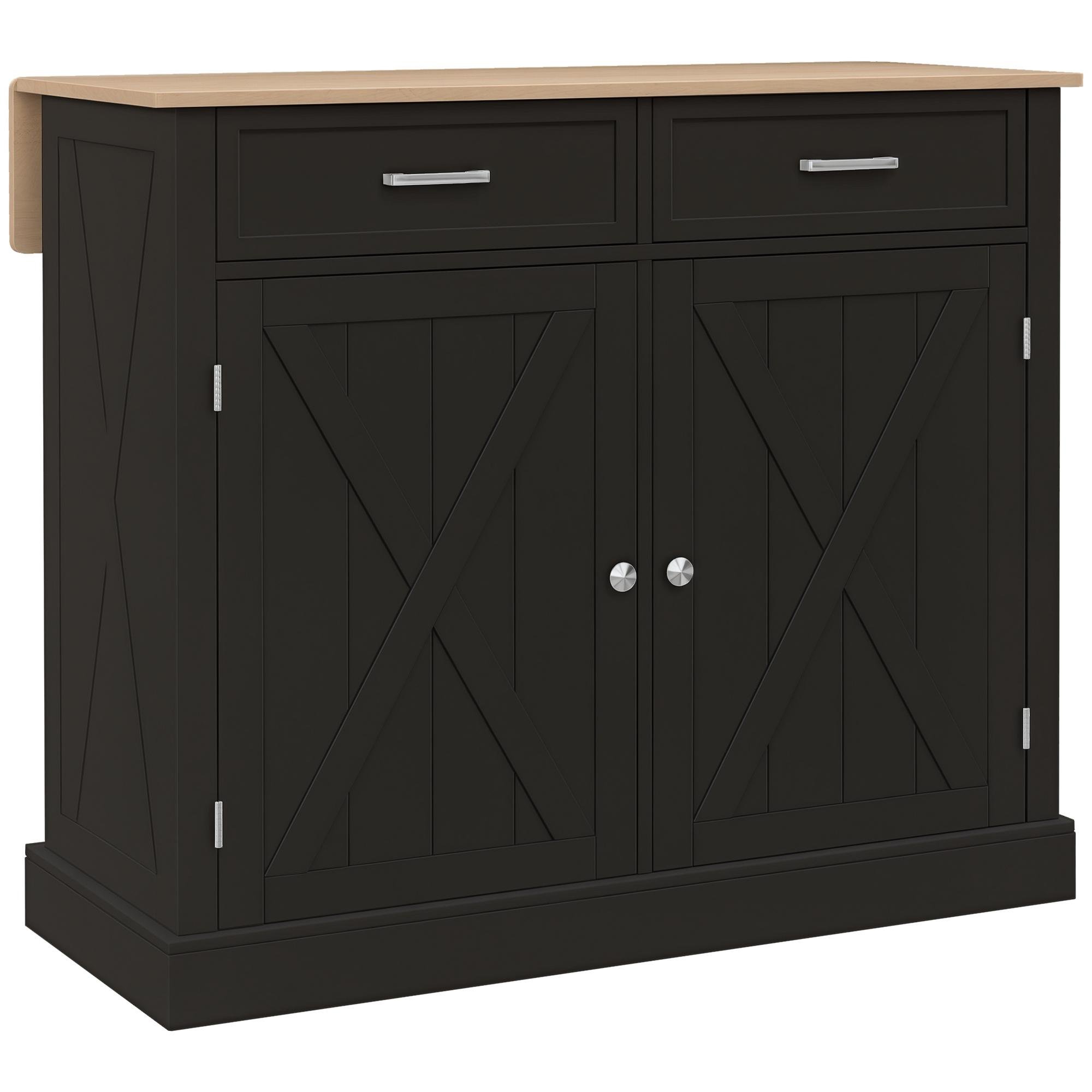 Black Farmhouse Rubberwood Island with Drop Leaf