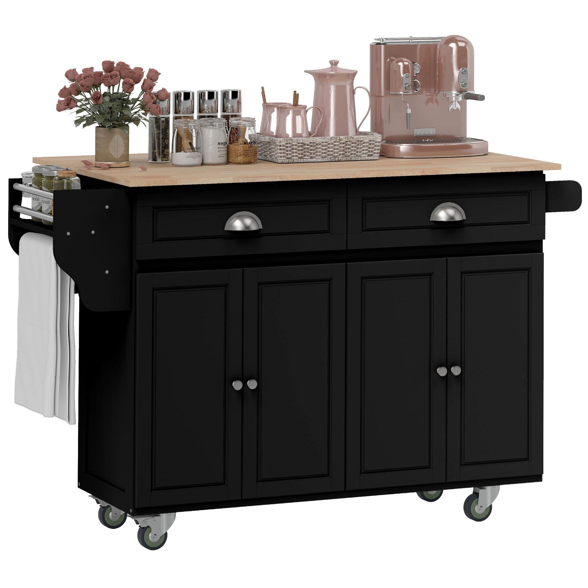 Black Expandable Kitchen Island with Storage