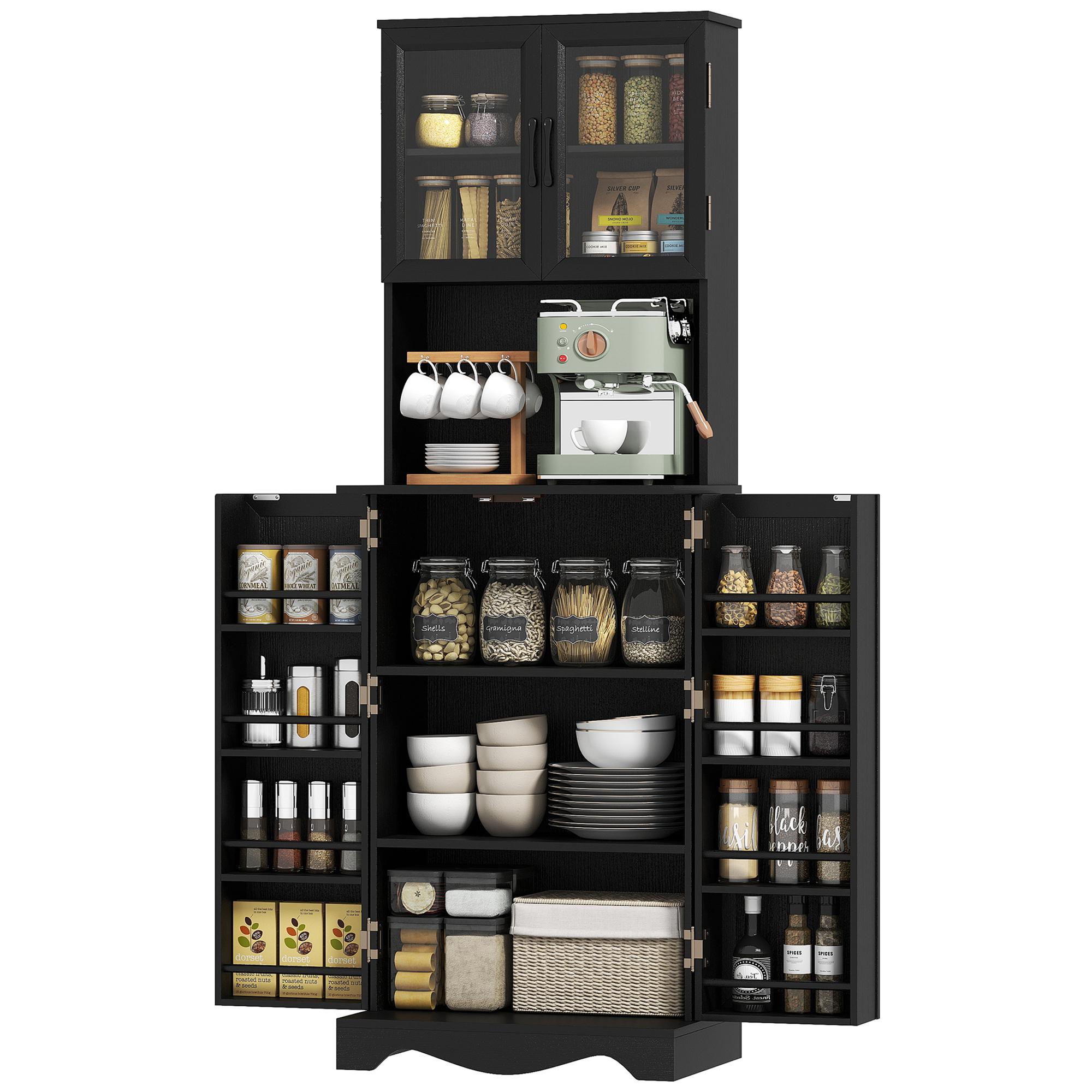 Black Acrylic Door Pantry Hutch with Adjustable Shelf