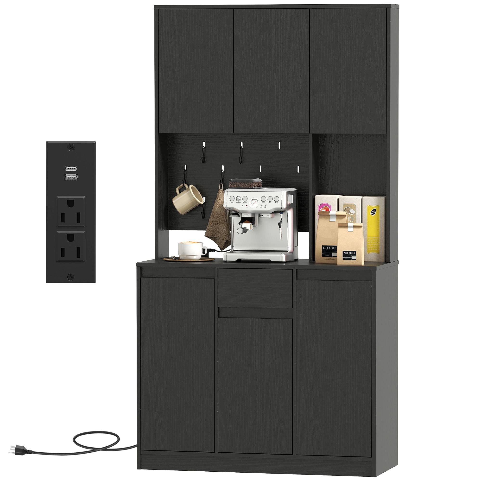 Black 71 Inch Pantry Hutch with Charging Station