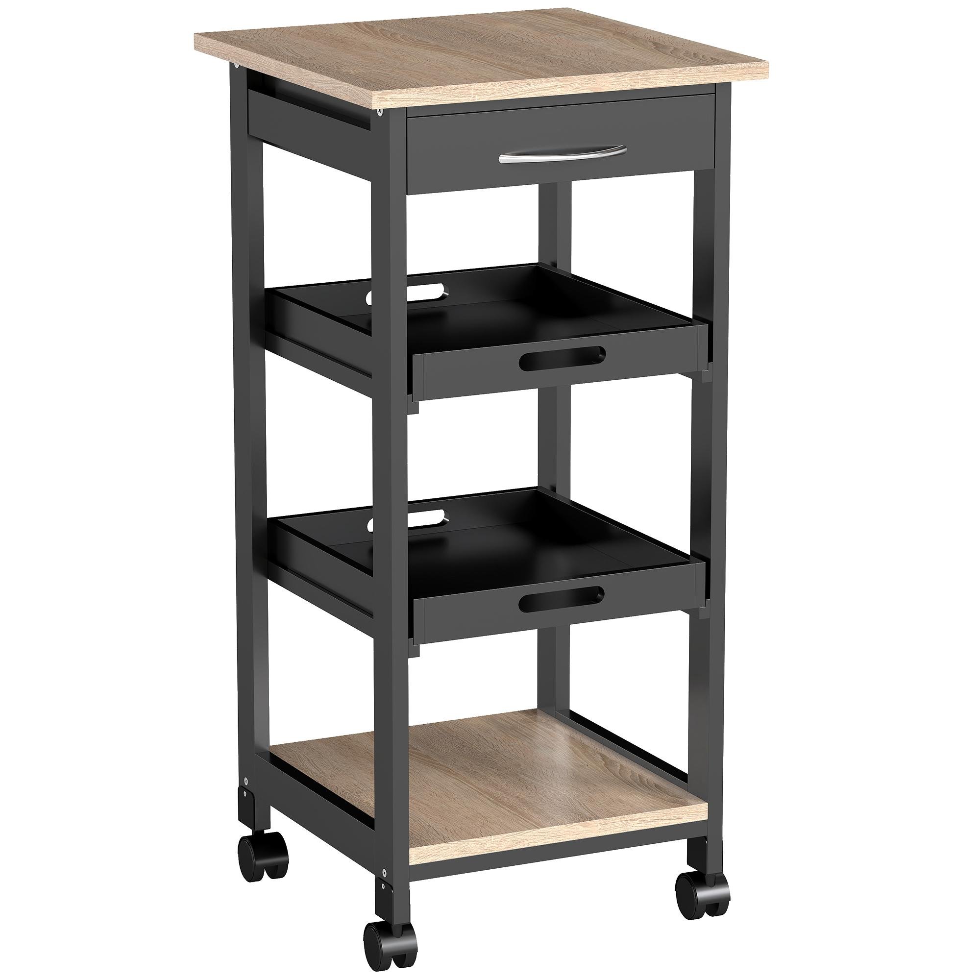 Black Oak Veneer Serving Cart with Drawer, 14.5 x 14.5 in