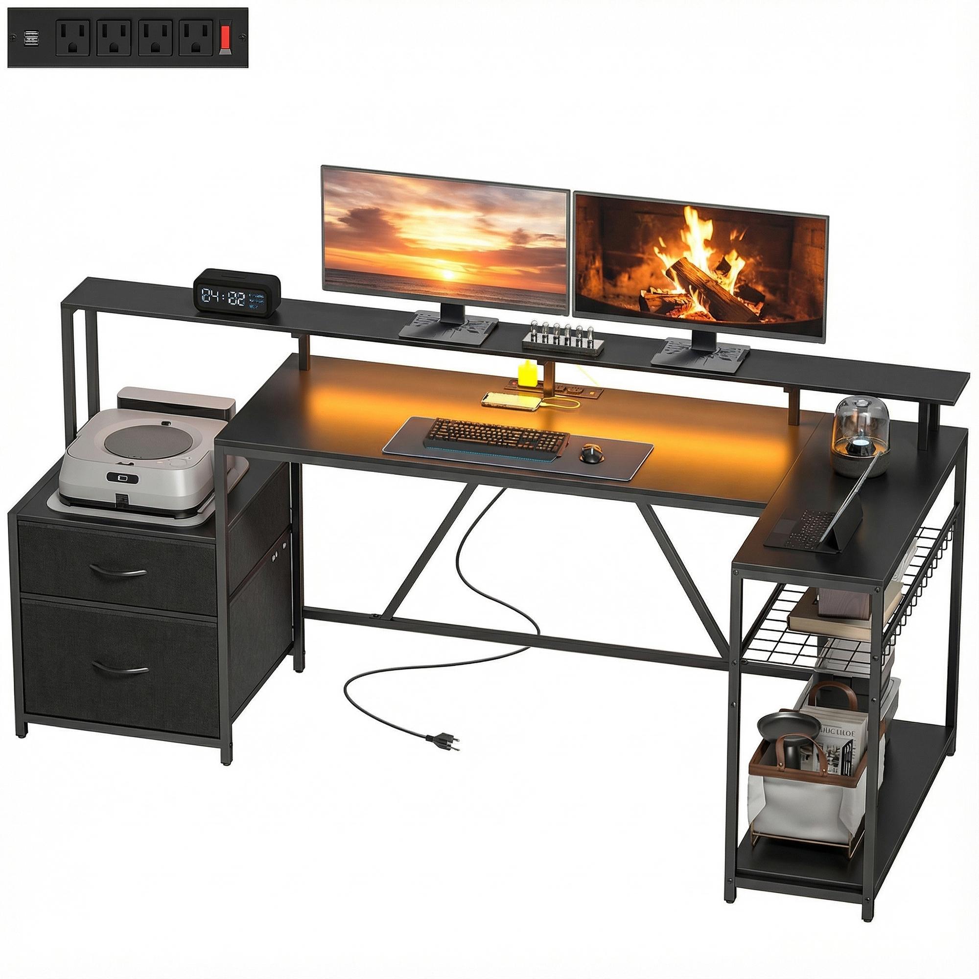75.8 inch black gaming desk with reversible L-shaped design