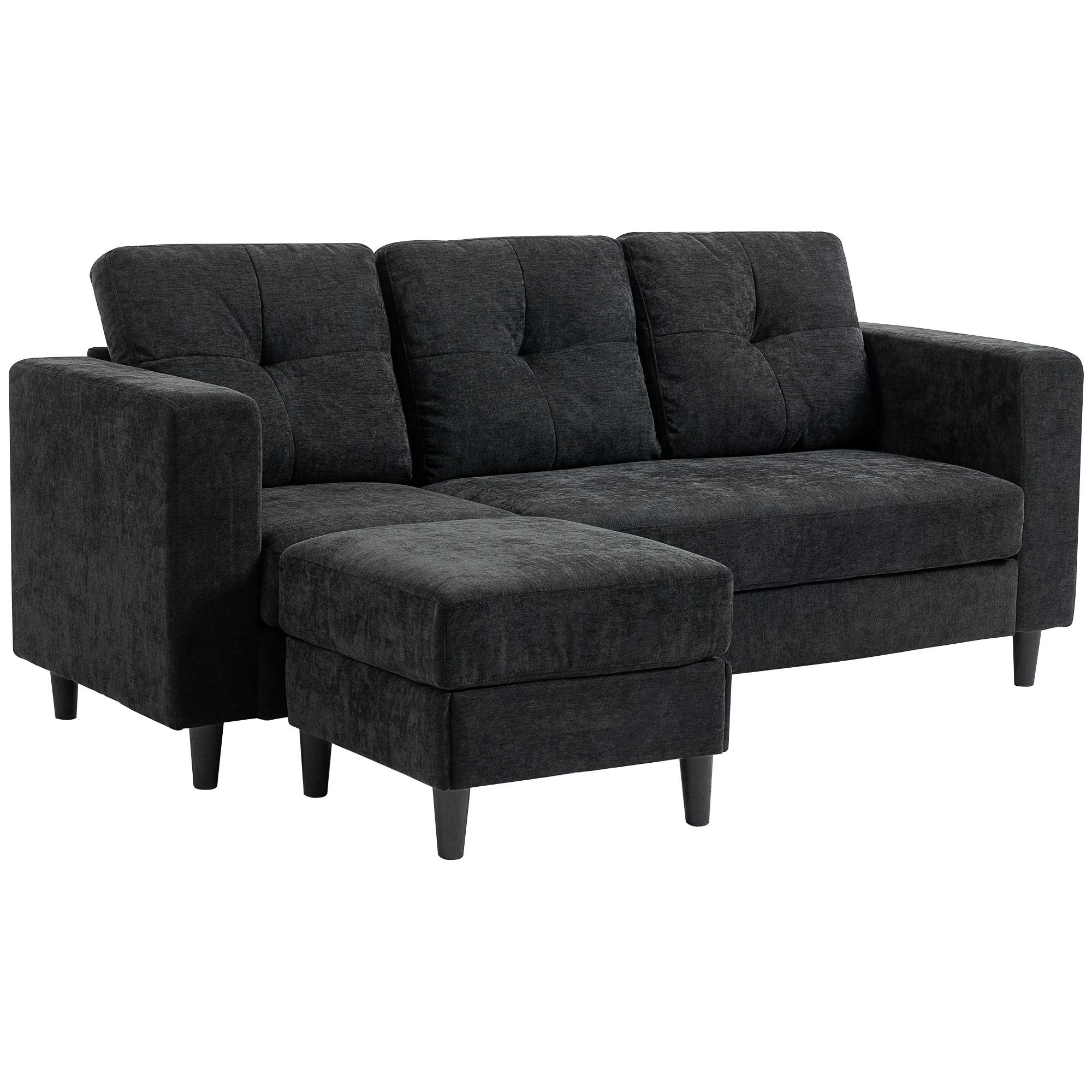 Black Changeable Chaise Sofa with L-Shaped Design
