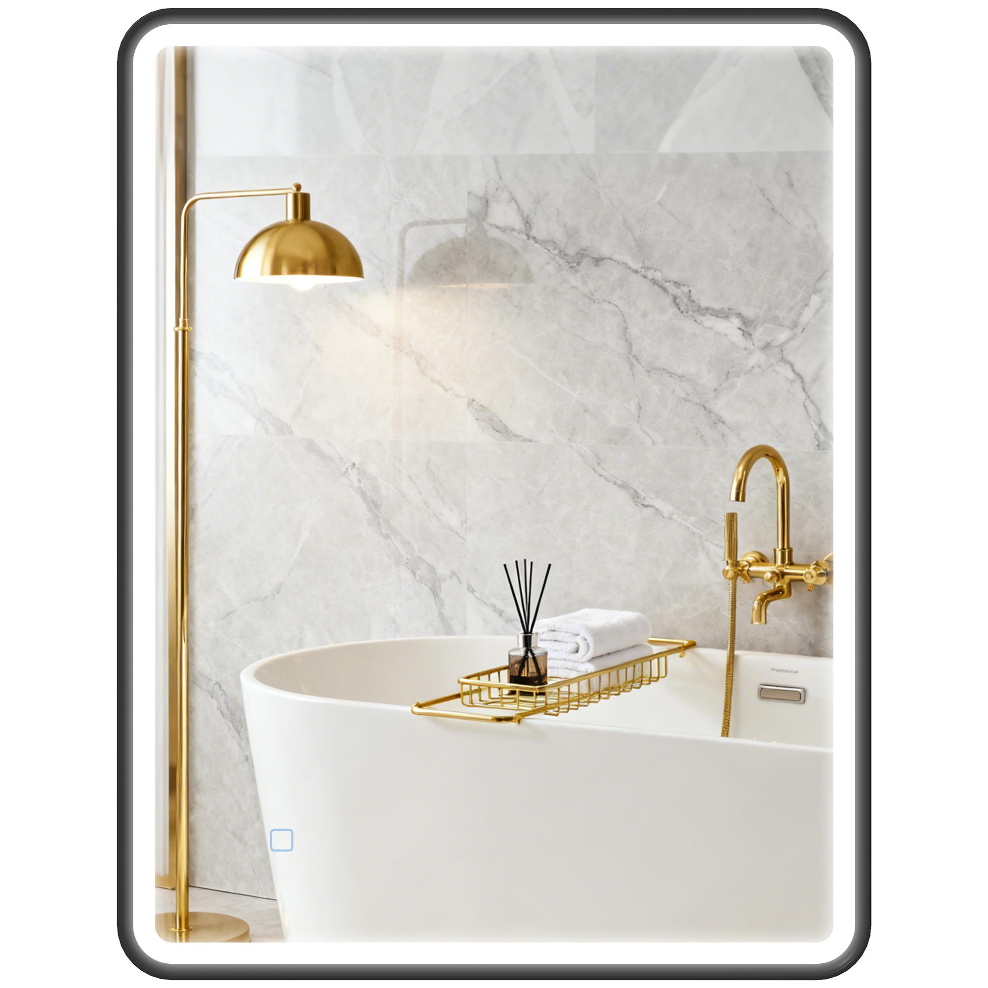 36 Inch Black Bath Mirror with Dimmable LED Lights