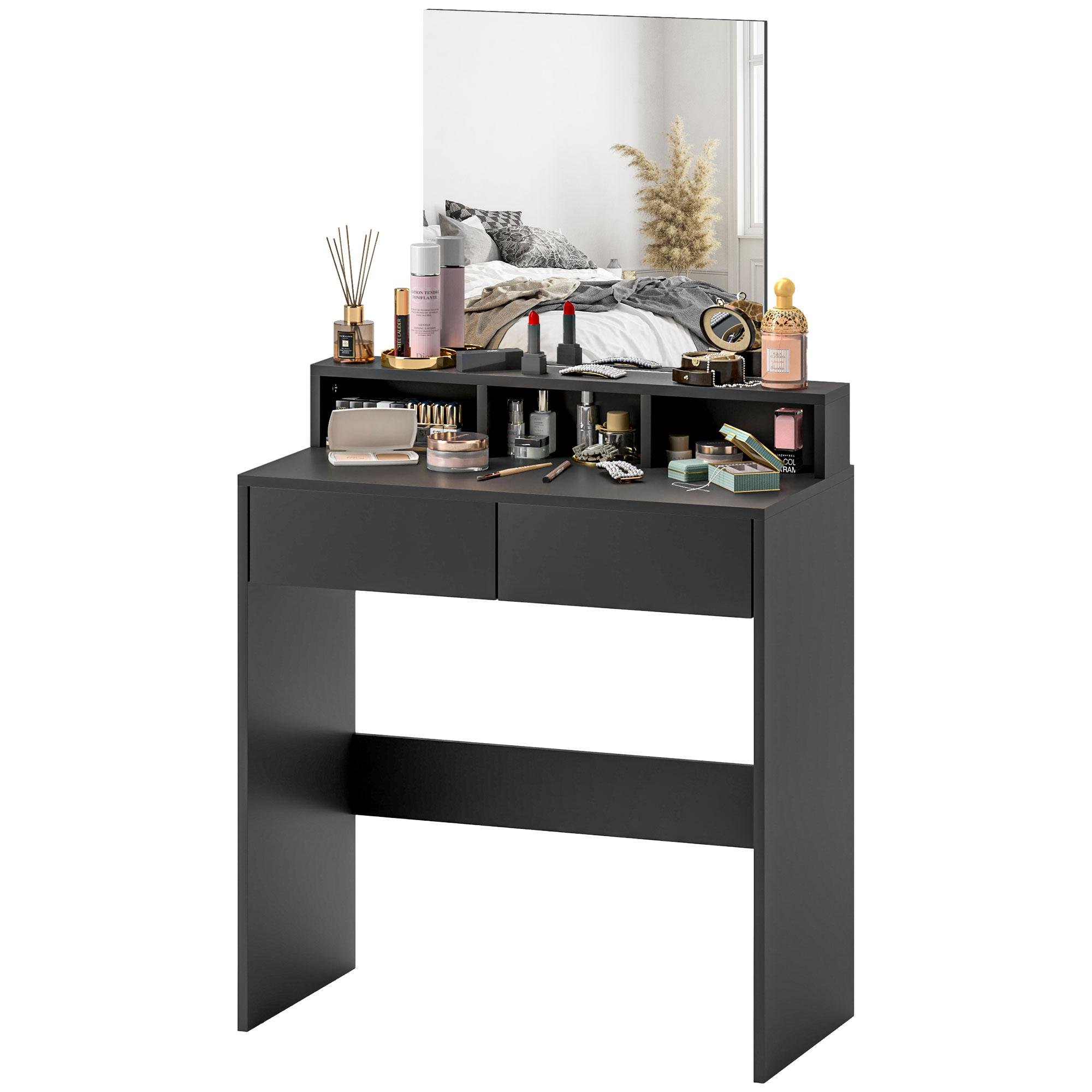 Black Copper-Free Vanity Desk with Mirror and Storage