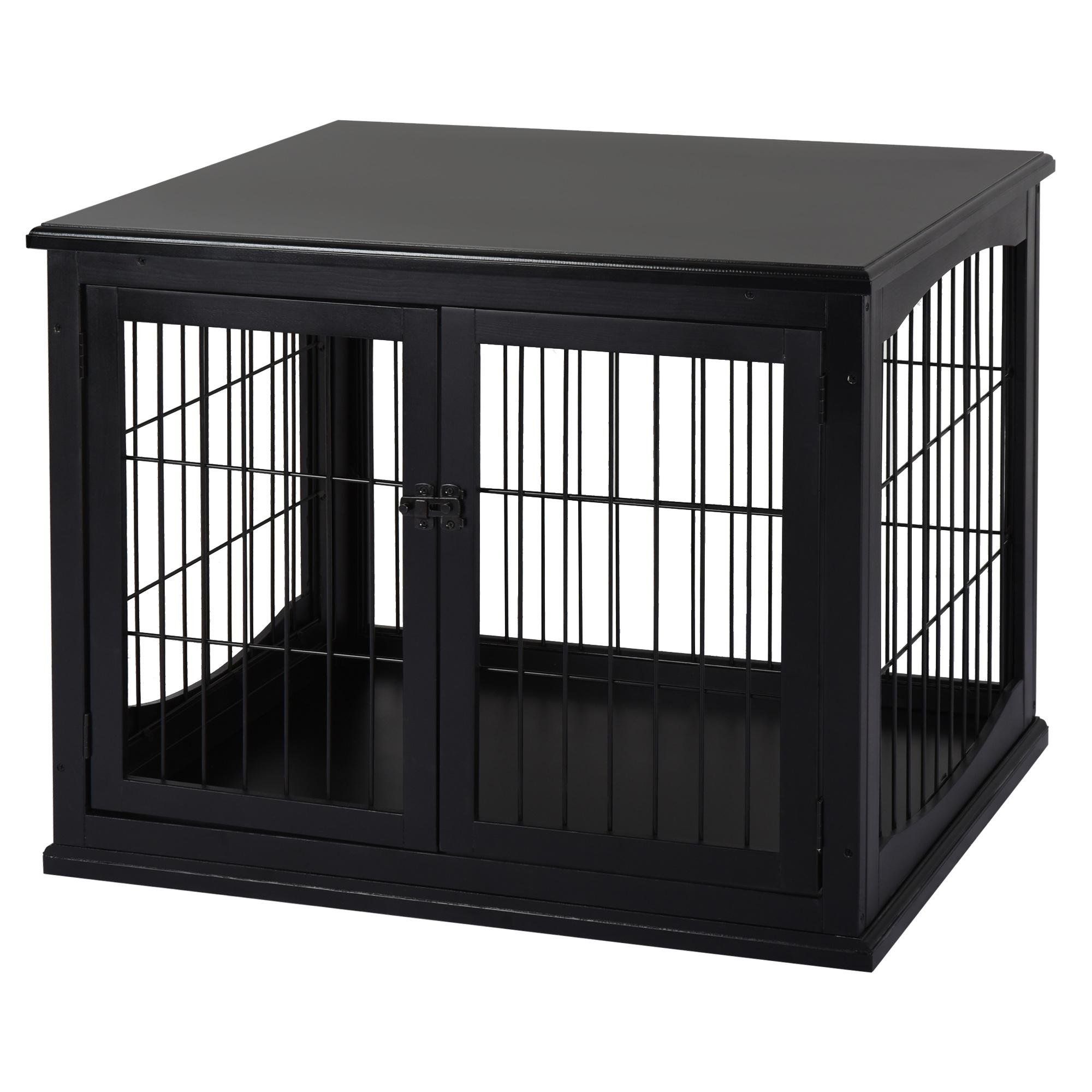 Black MDF Dog Crate with Double Doors, 81 cm