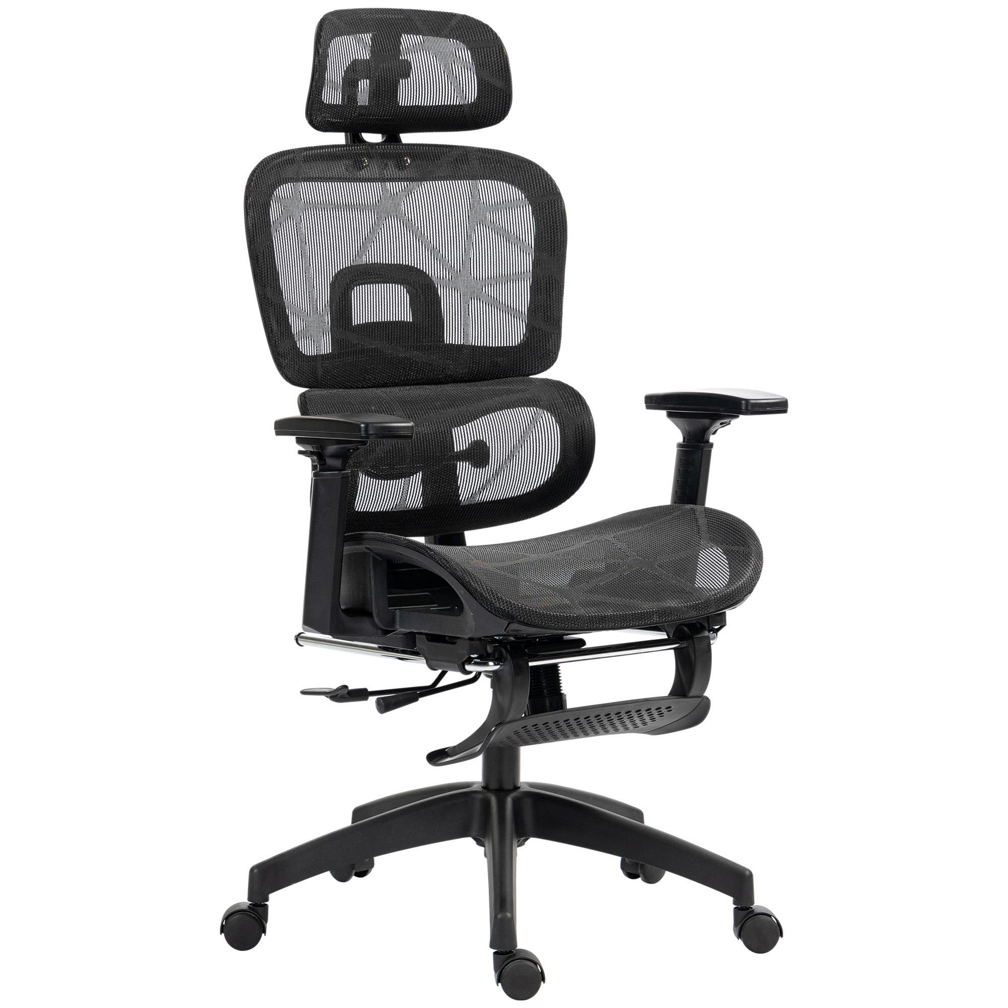 Black Mesh 3D Armrest Chair with Footrest