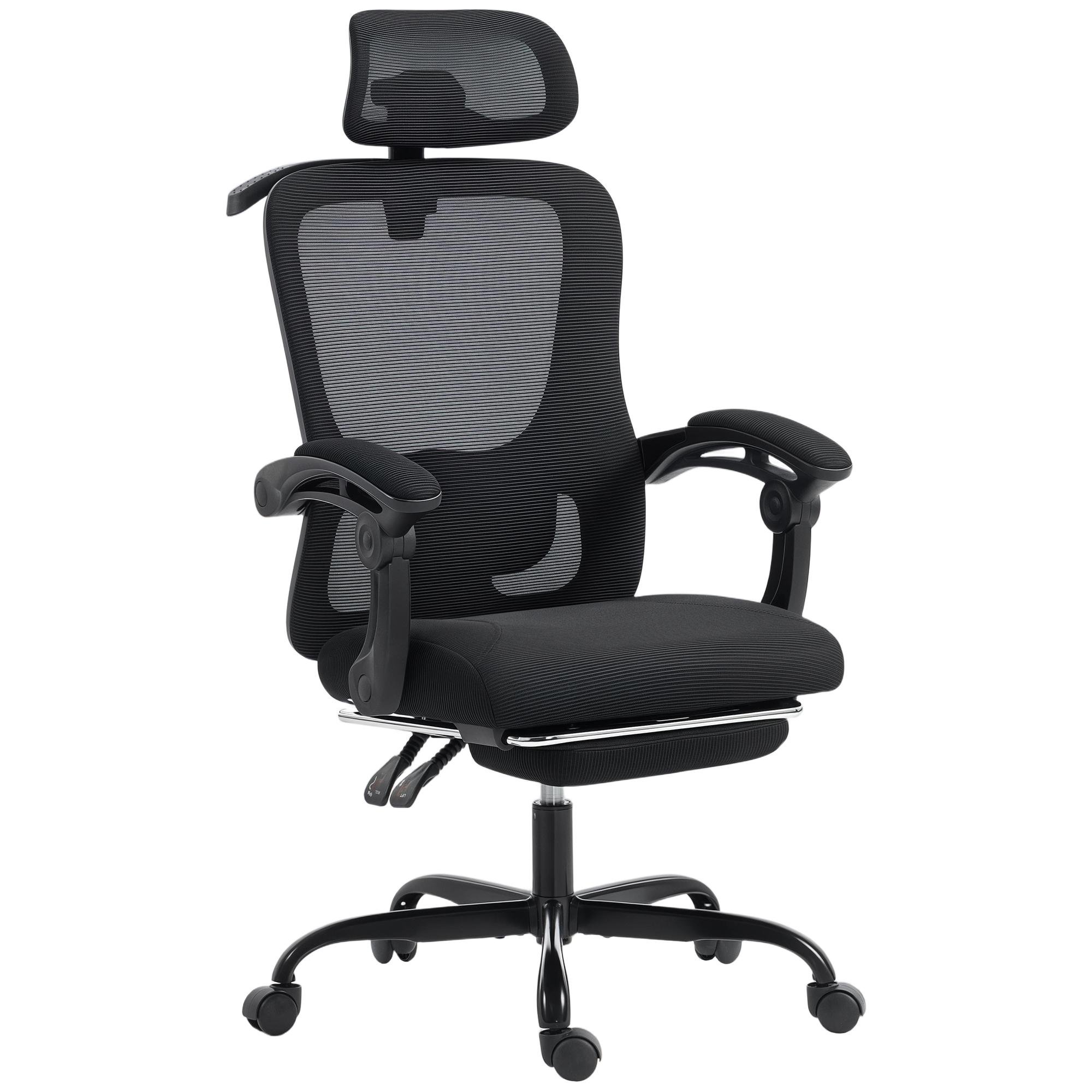 Black Mesh Reclining Task Chair with Adjustable Headrest