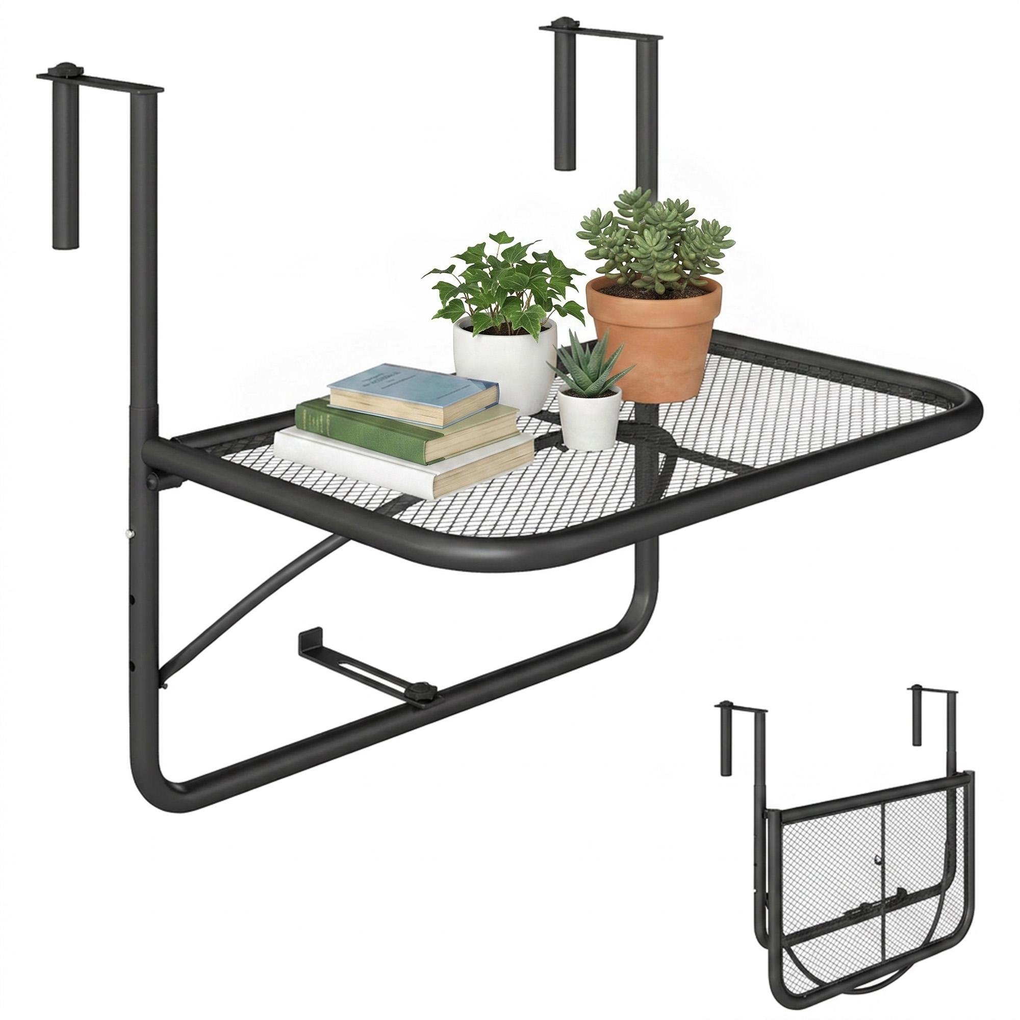 Black Metal Balcony Table – Adjustable Railing Mount