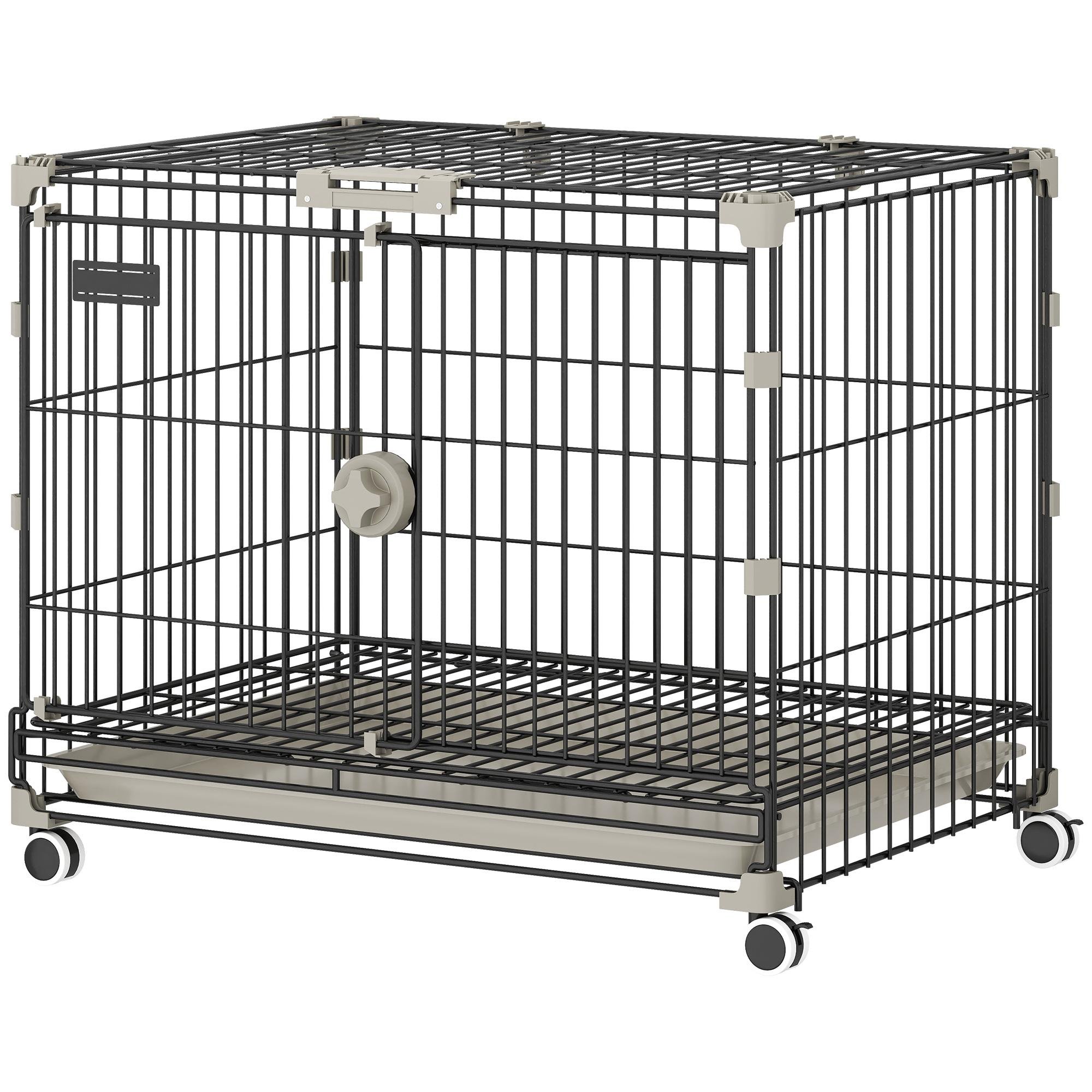 Rolling Metal Dog Crate with Swivel Wheels for Small Pets