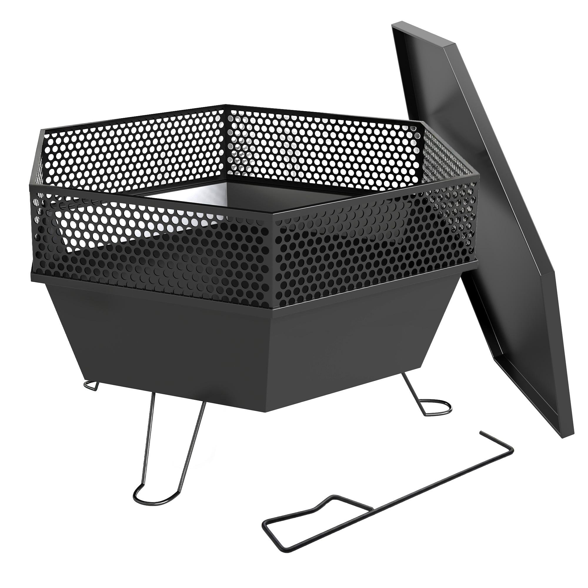 20 inch foldable fire pit with lid and poker