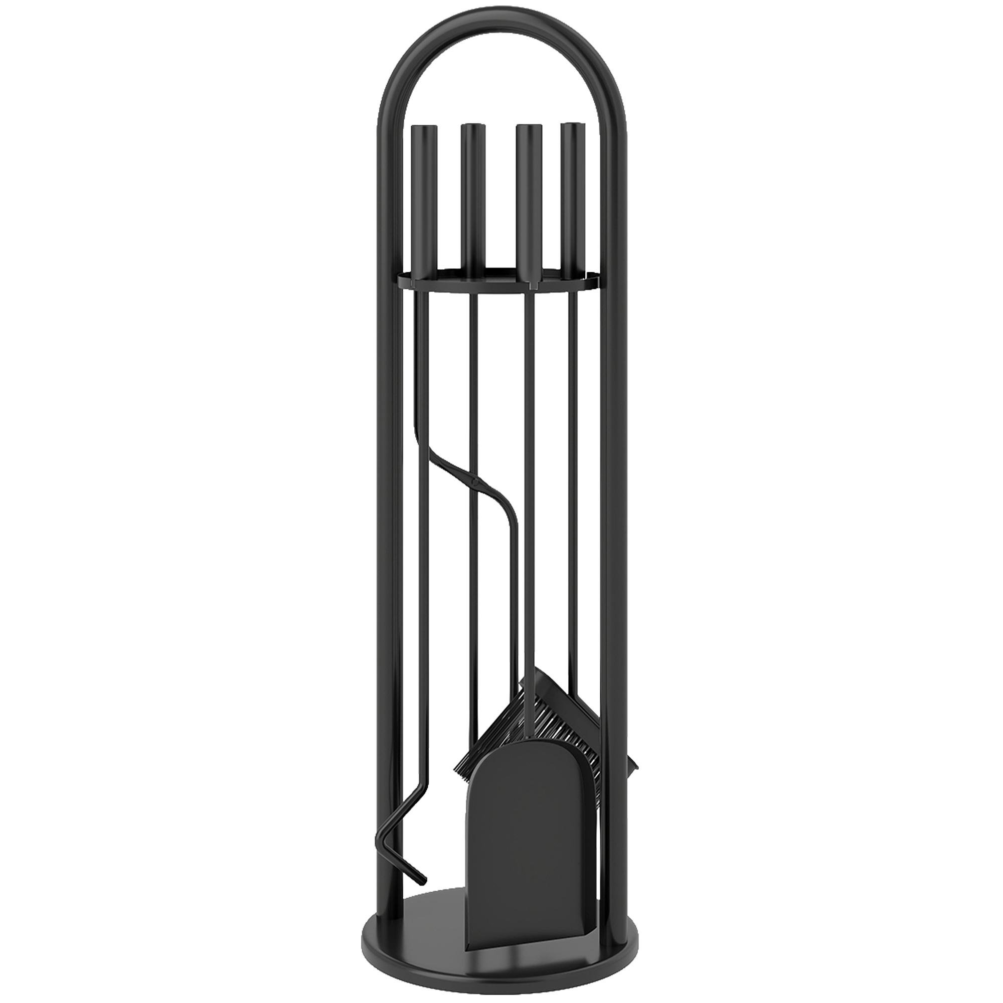 Black Powder-Coated Fireplace Set, 5 Pieces with Stand