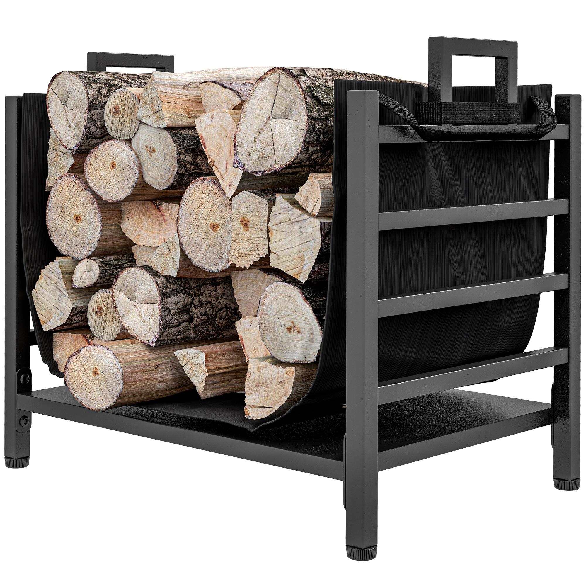 17 inch black firewood rack with removable carrier