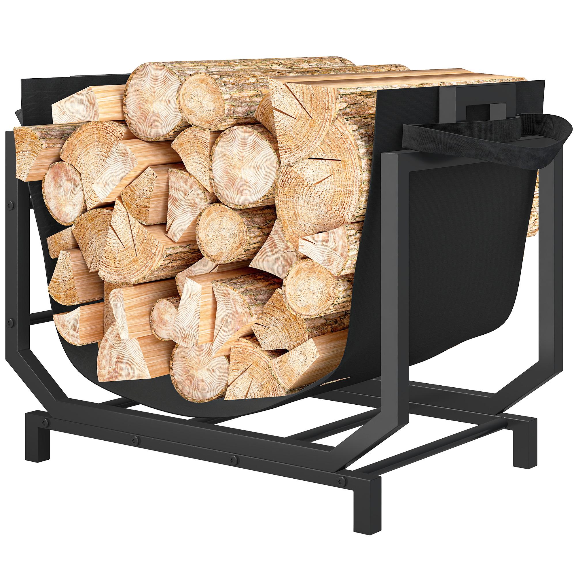 Black Firewood Rack Tote with 110 lb Capacity