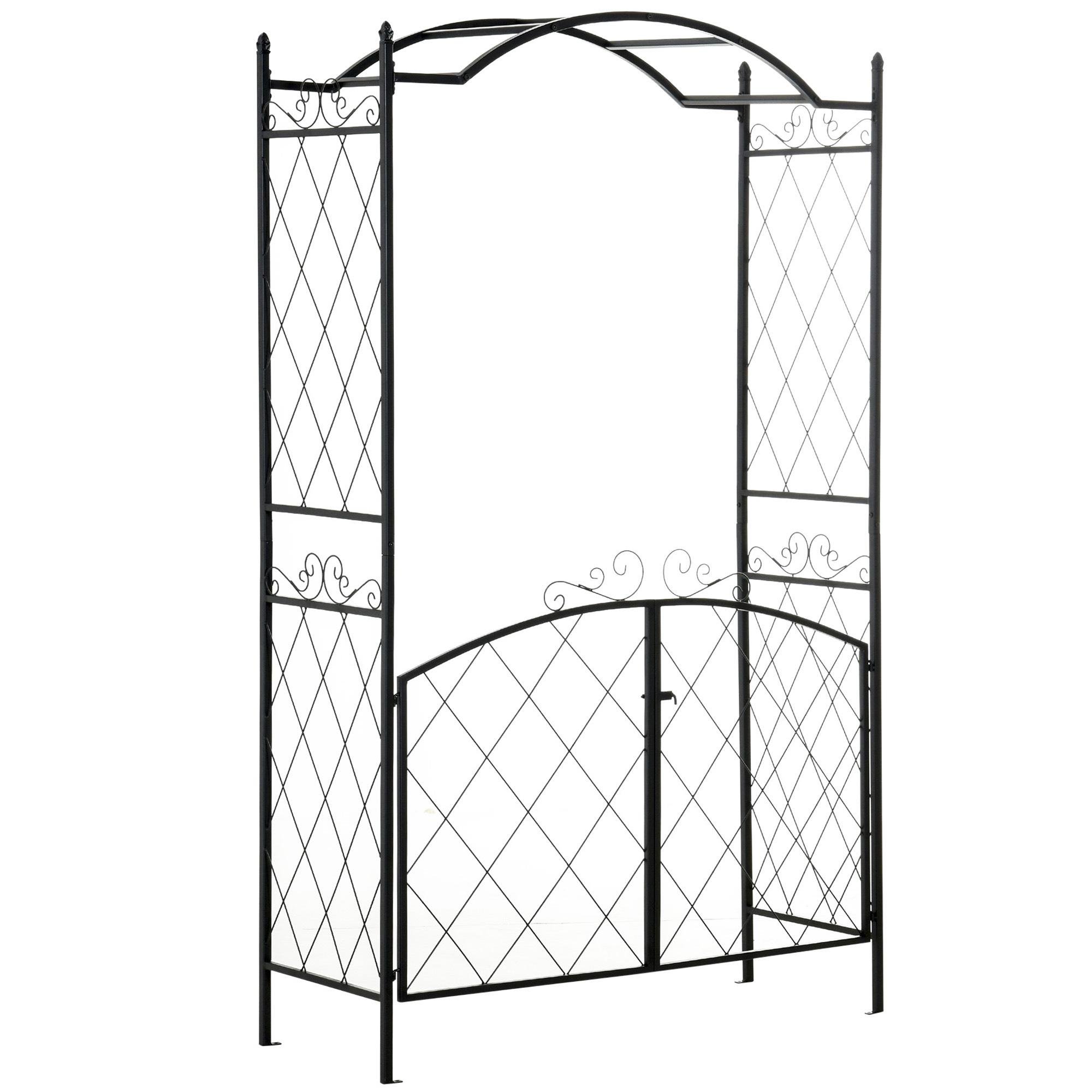 Black Metal Gated Arch with Climbing Trellis, 84.75 in