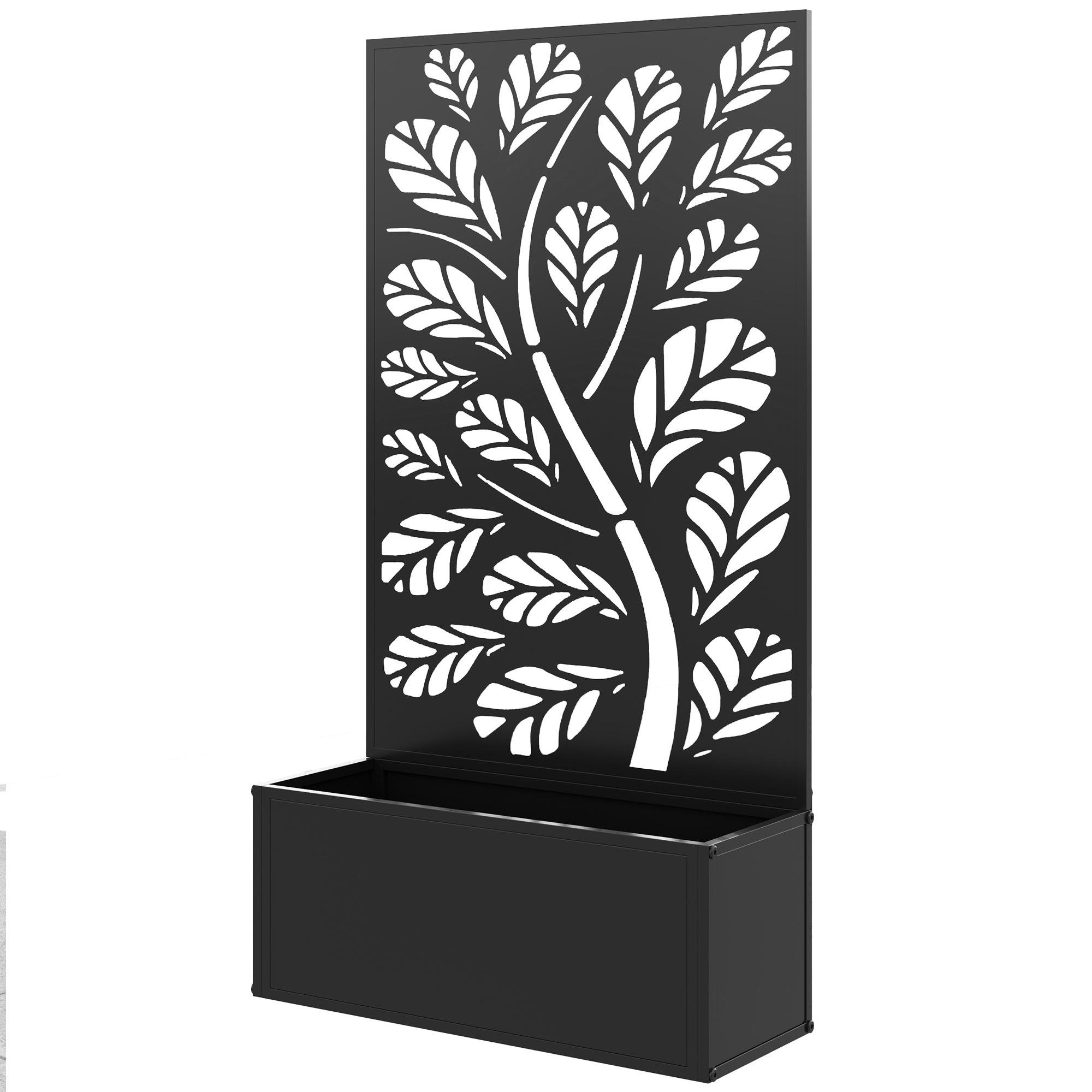 Black Metal Garden Bed with Privacy Panel for Patios