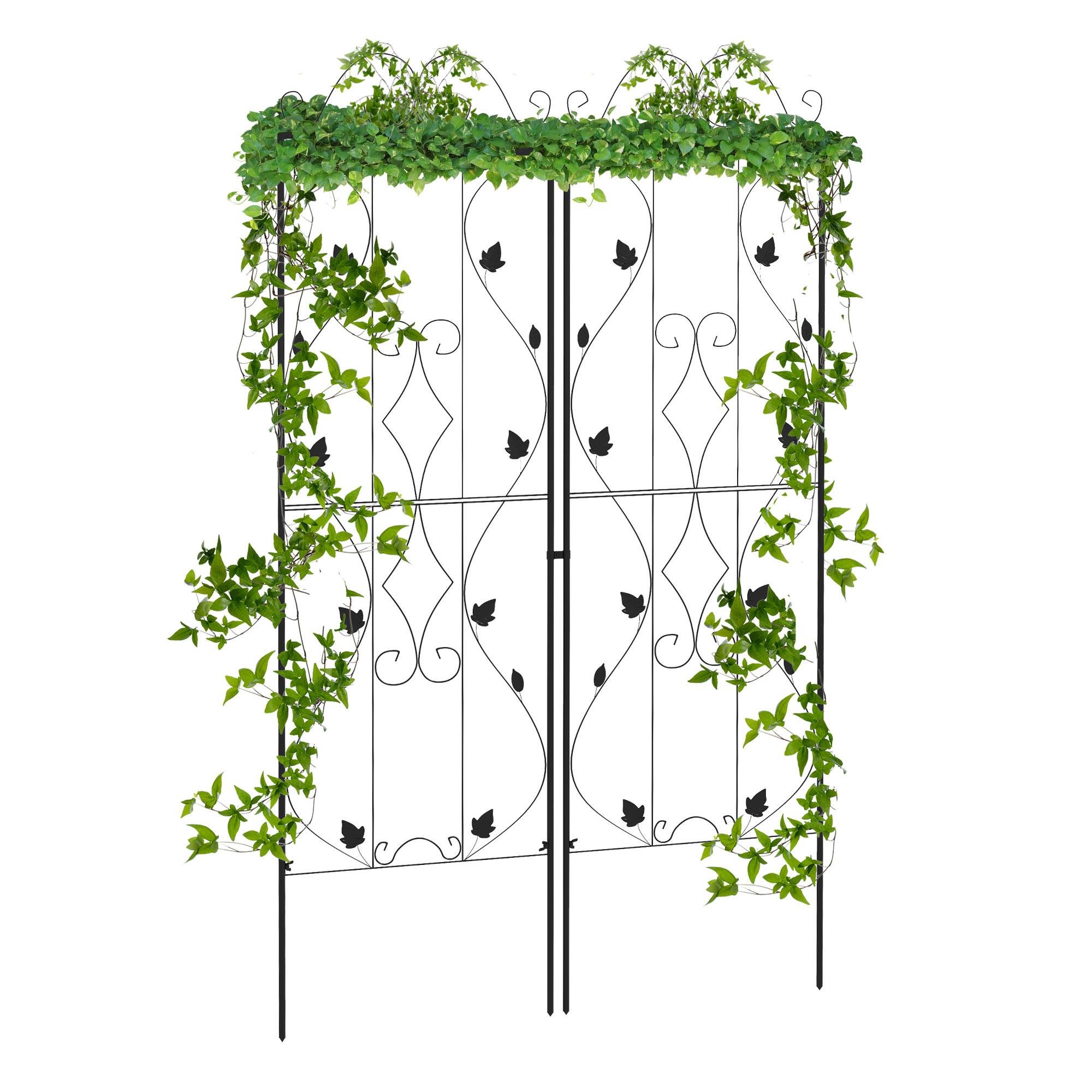 Black Leaf Metal Trellis Set of 2 for Climbing Plants