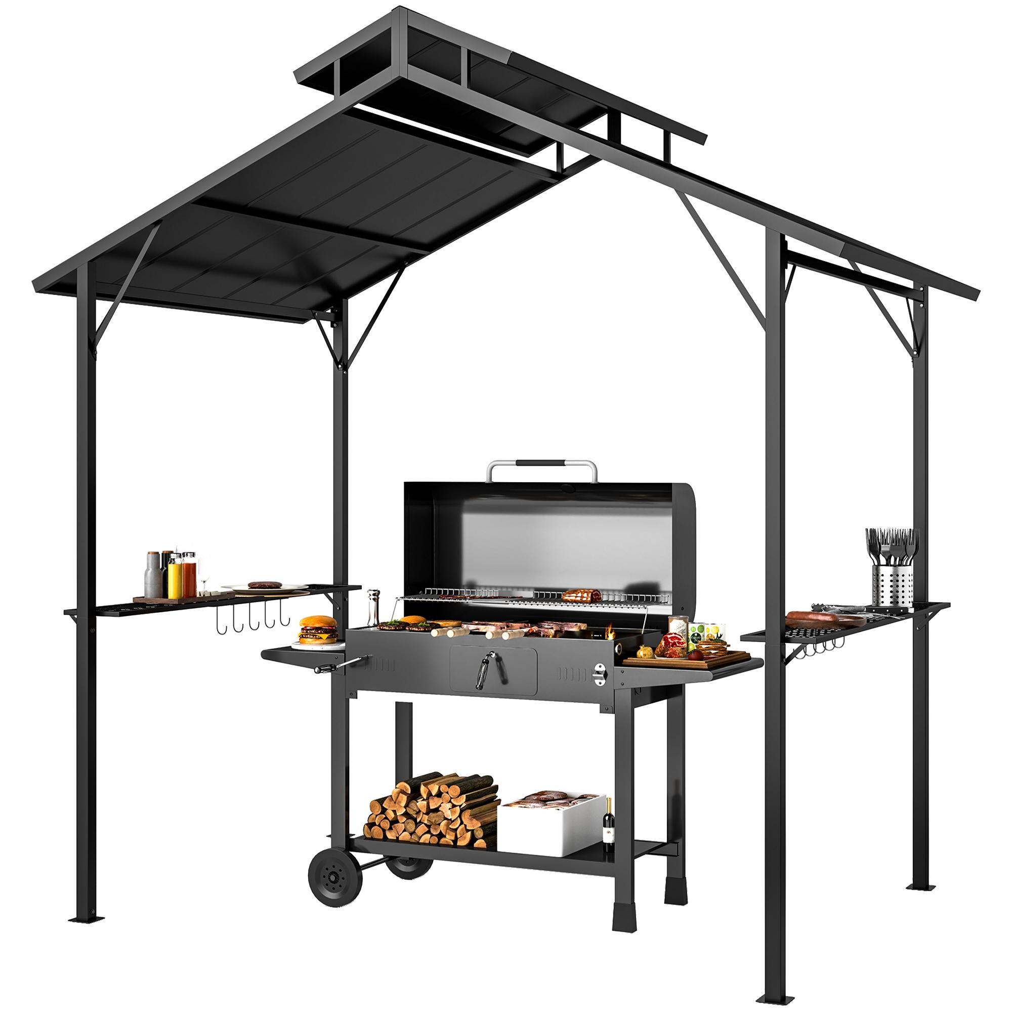 Black Metal Grill Gazebo with Double Roof, 5 x 8 ft