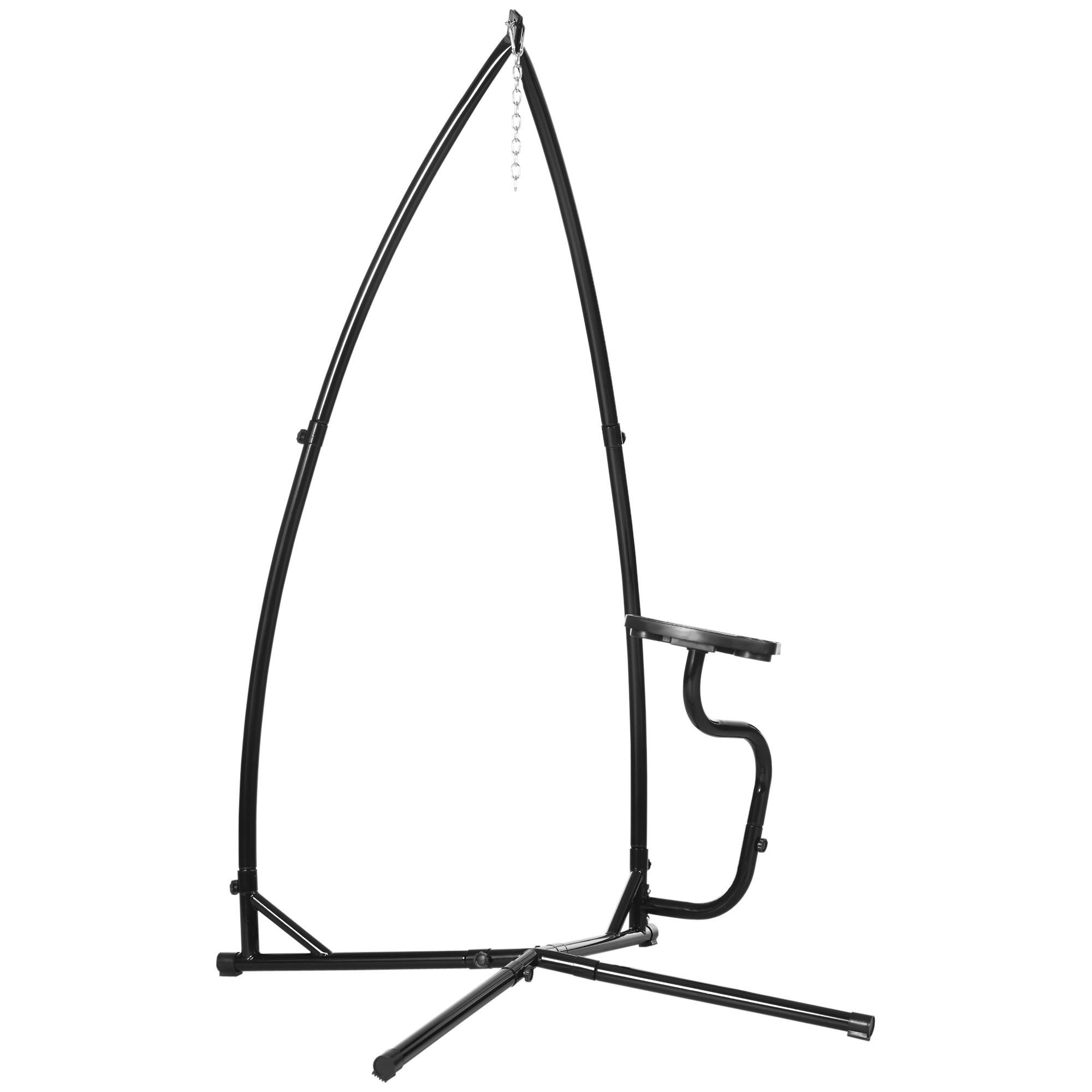Black Metal Hammock Chair Stand with Tray, 43.3 in
