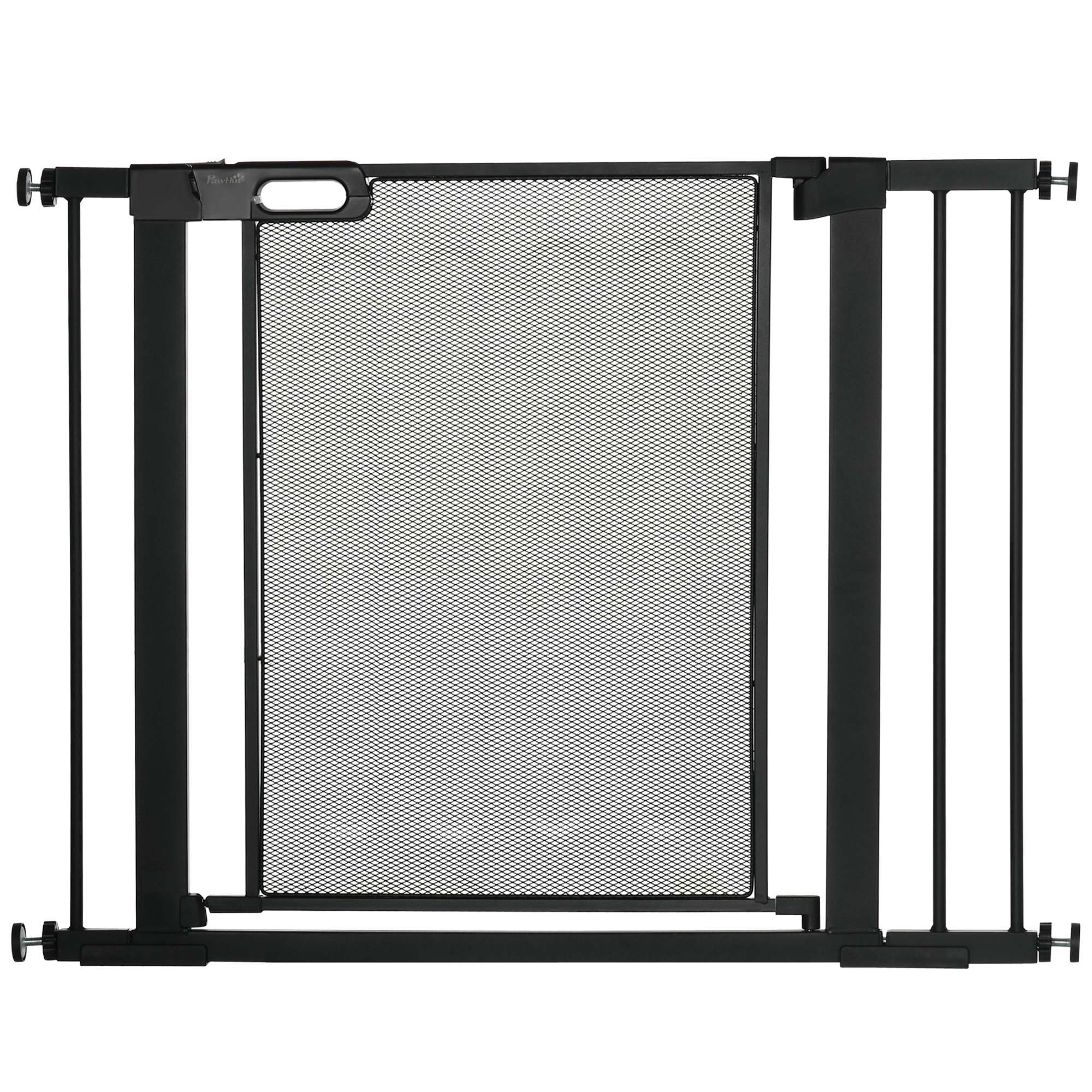 Black Metal Pet Gate with Auto-Close Door, 29.5-40.6 in