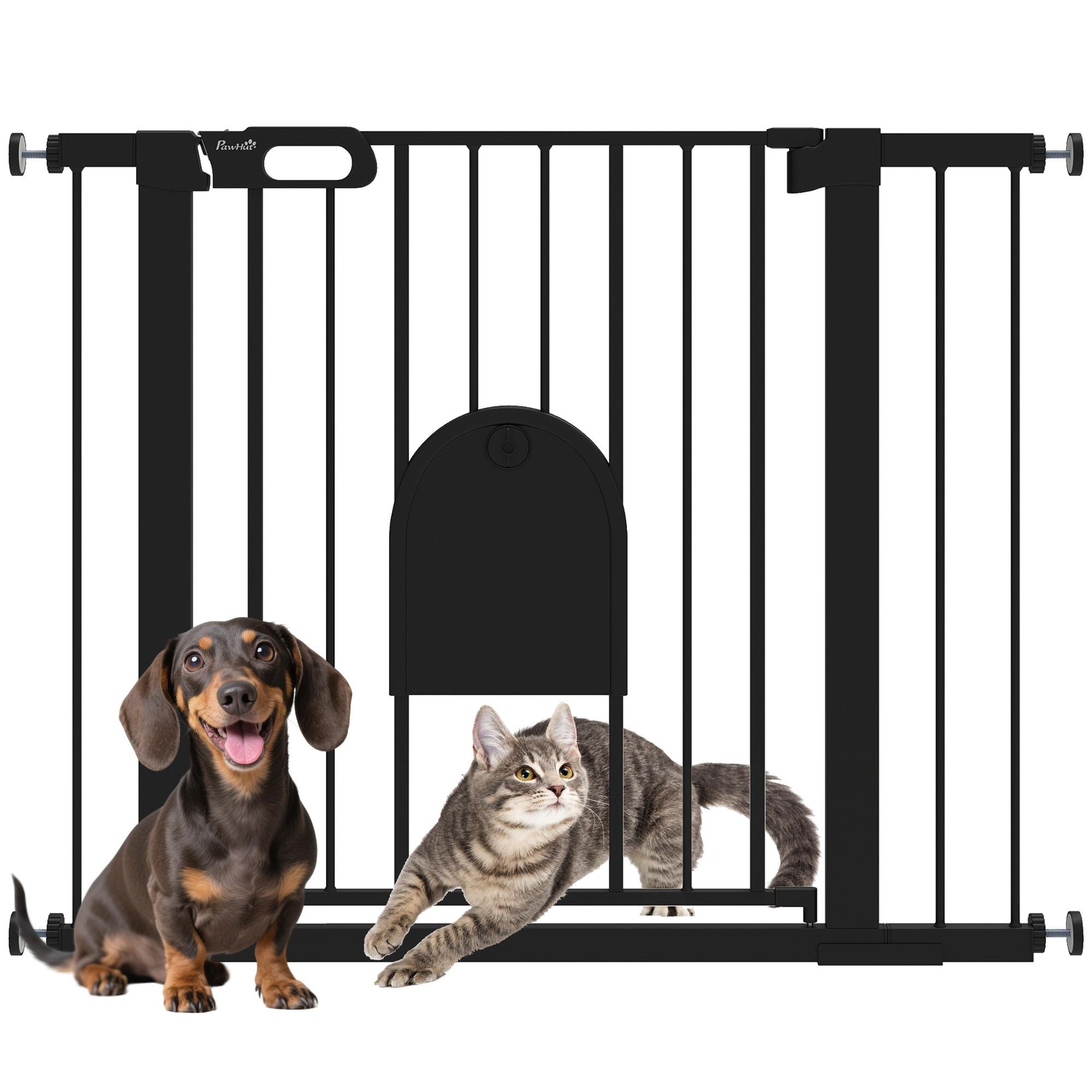 Black Extra Wide Pet Gate with Small Door, 30-41 in