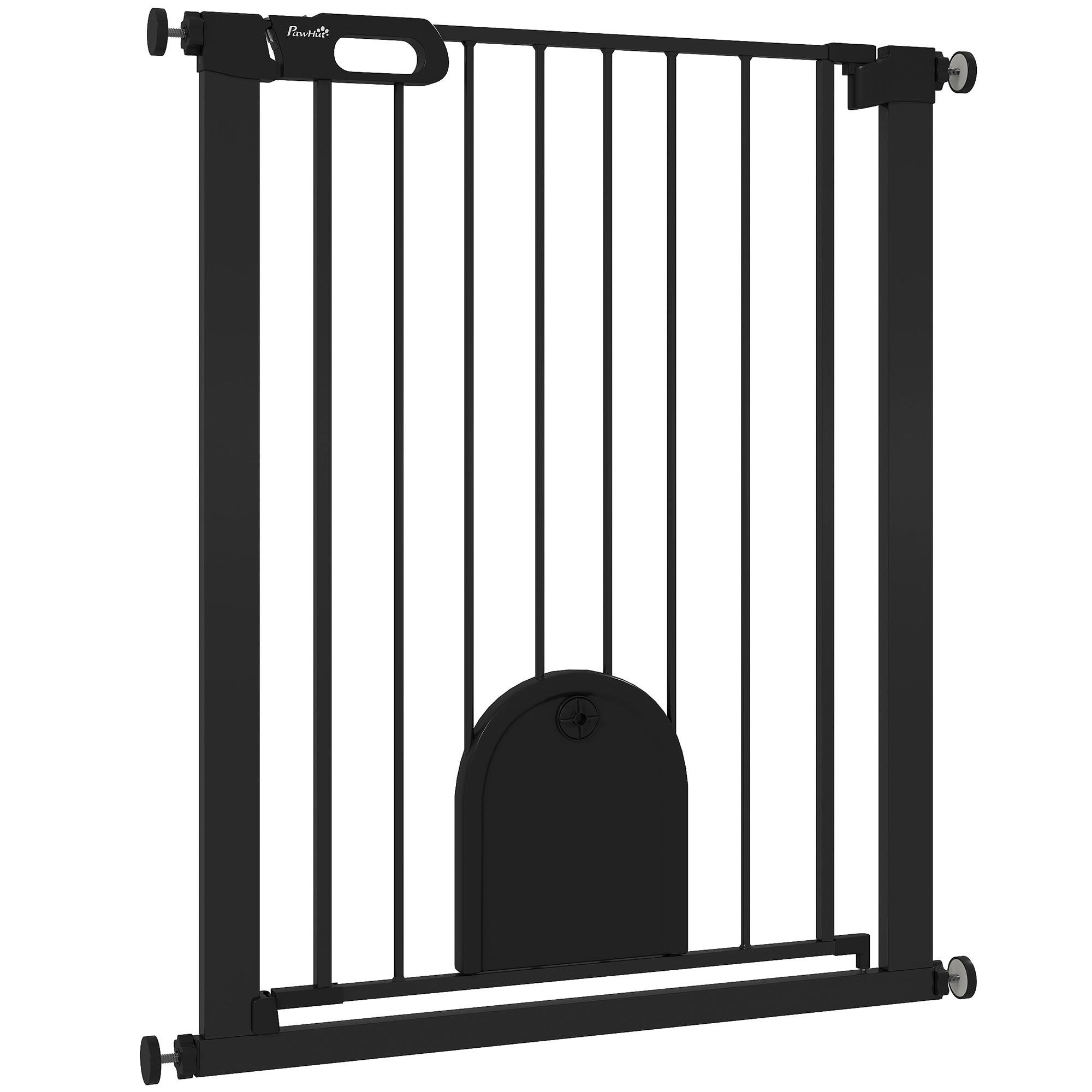 Black 35 Inch Pet Gate with Small Door, 30-32 in Wide