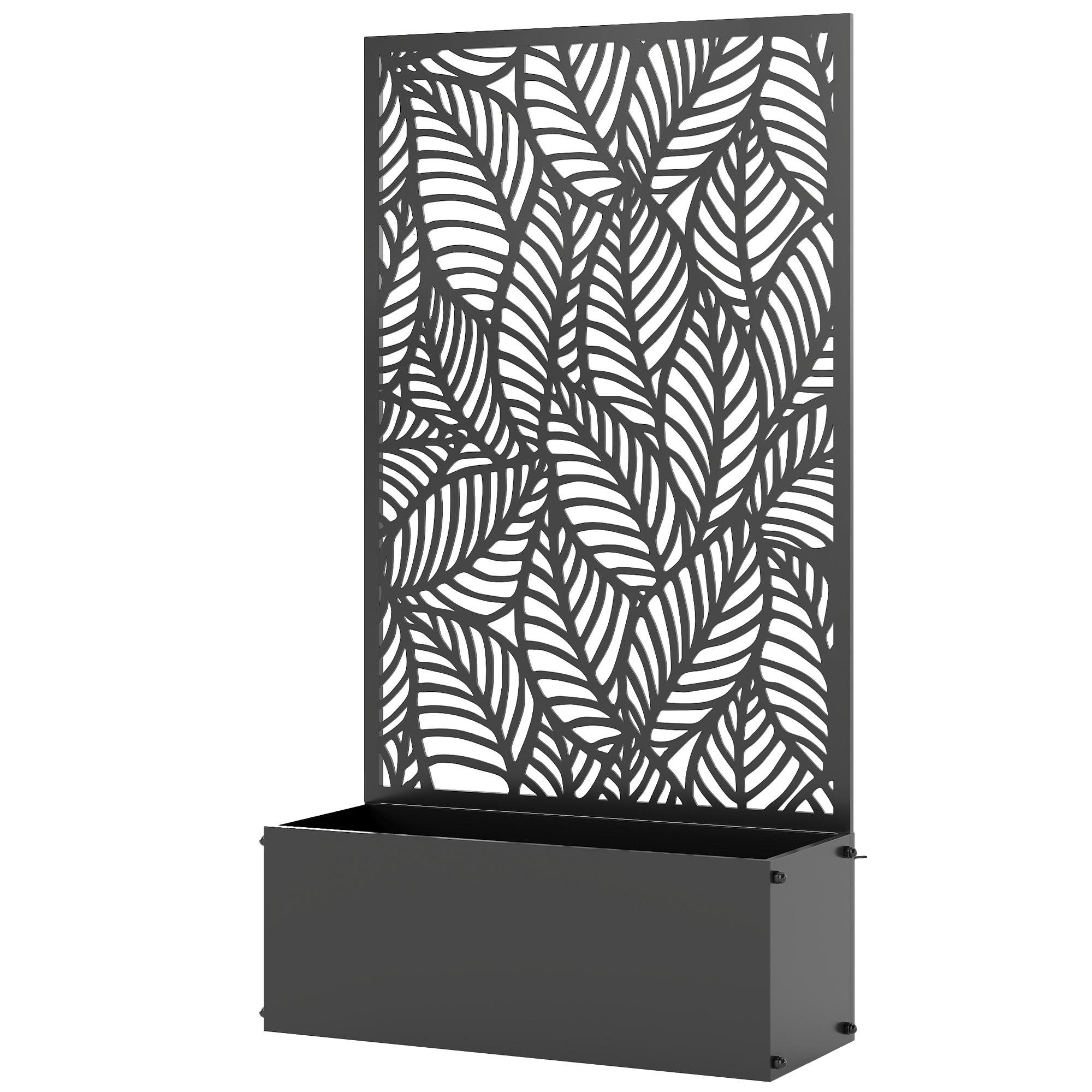 Leaf Cutout Planter with Trellis, 44.5-Inch Black Raised Bed