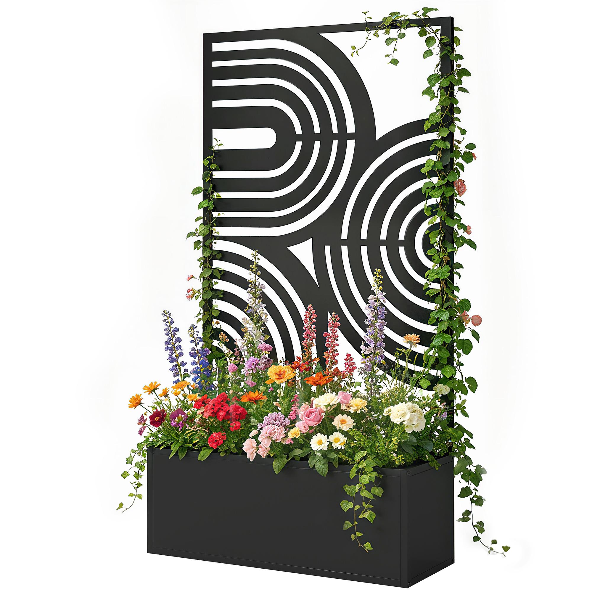 Black Metal Privacy Planter with Trellis, 44.5-Inch Raised Bed
