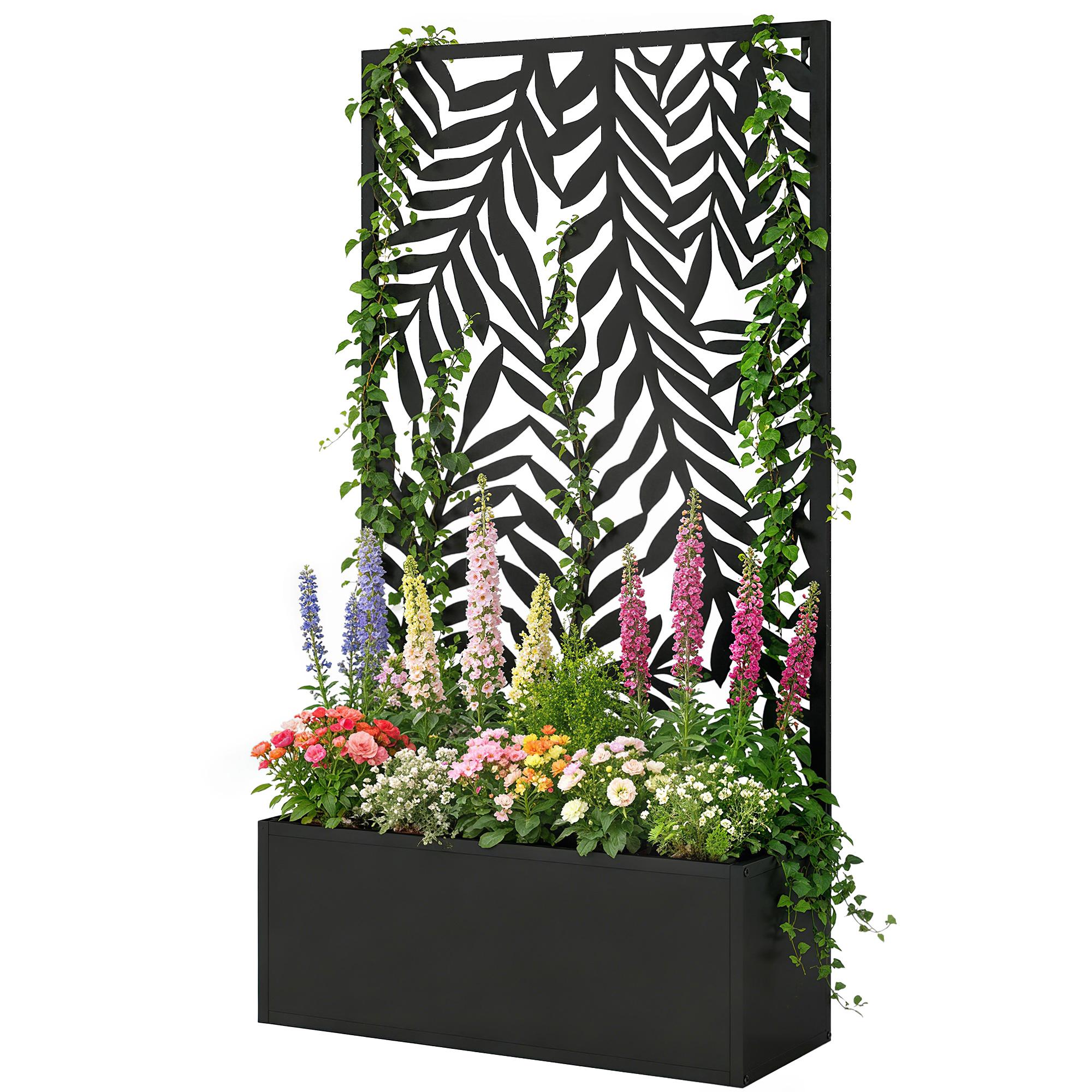 Black 24 Inch Trellis Planter with Privacy Screen