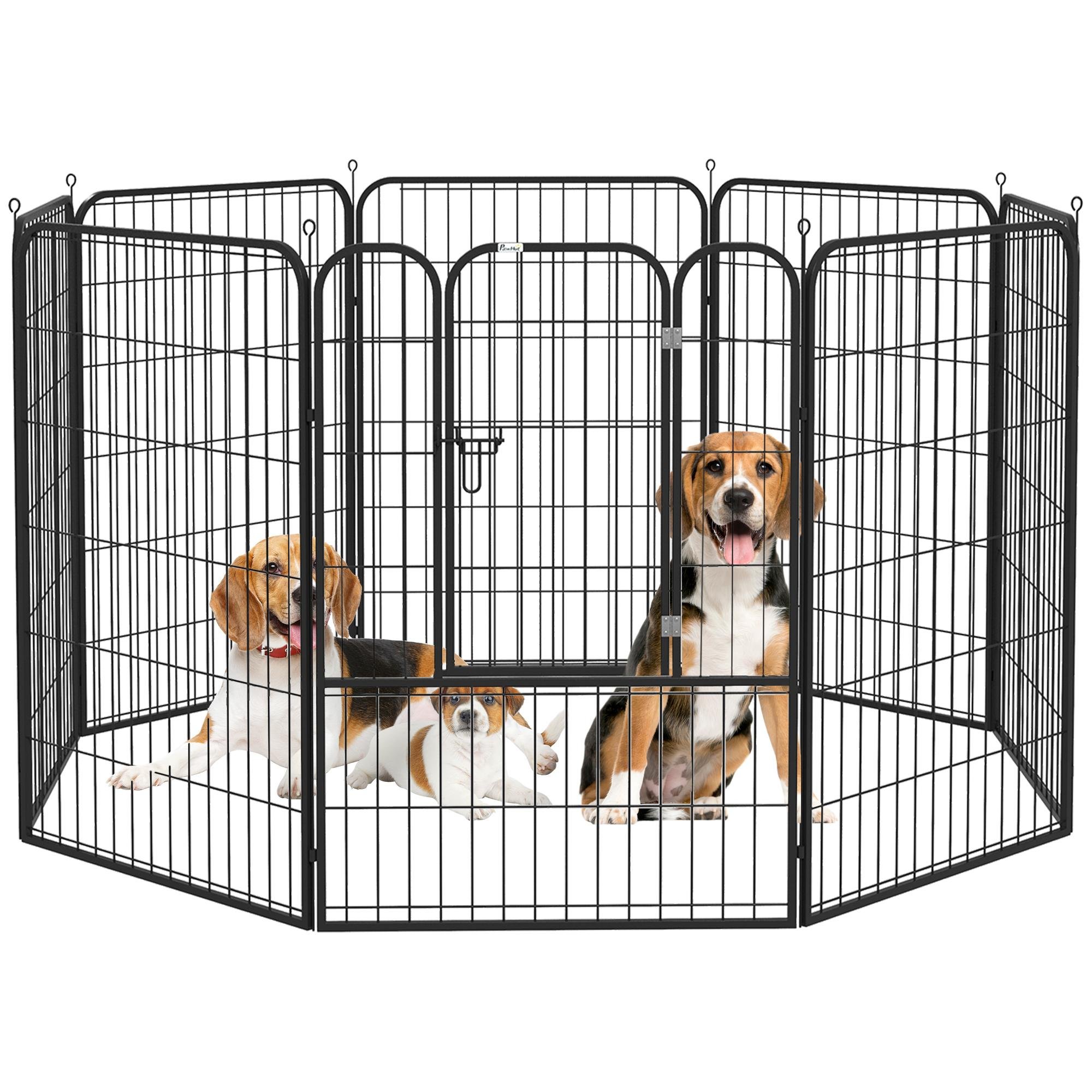 8 Panel Black Metal Playpen with Three Access Doors