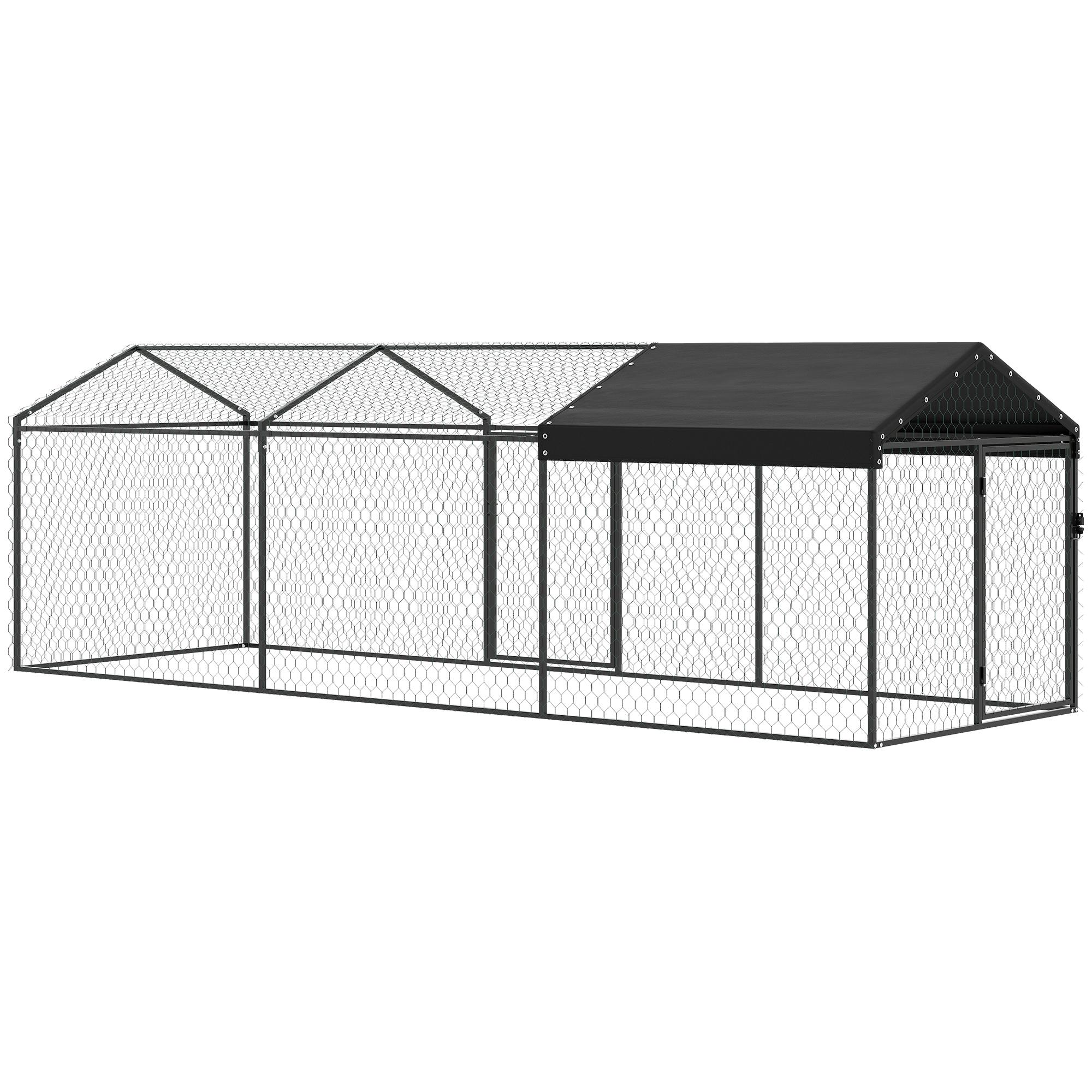 Black Covered Poultry Run with Dual Doors for Chickens