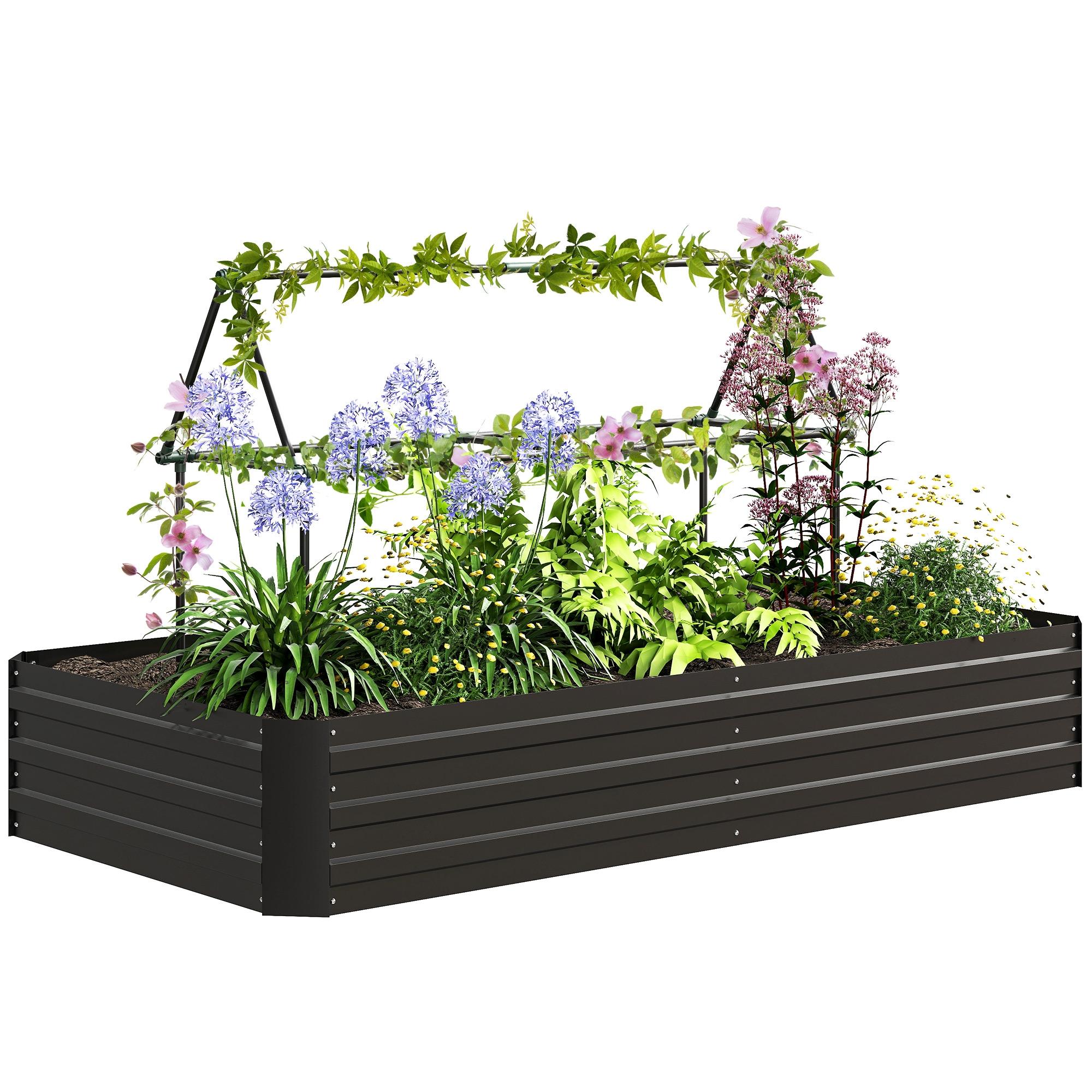 Black Metal Trellis Planter with Two Tomato Cages