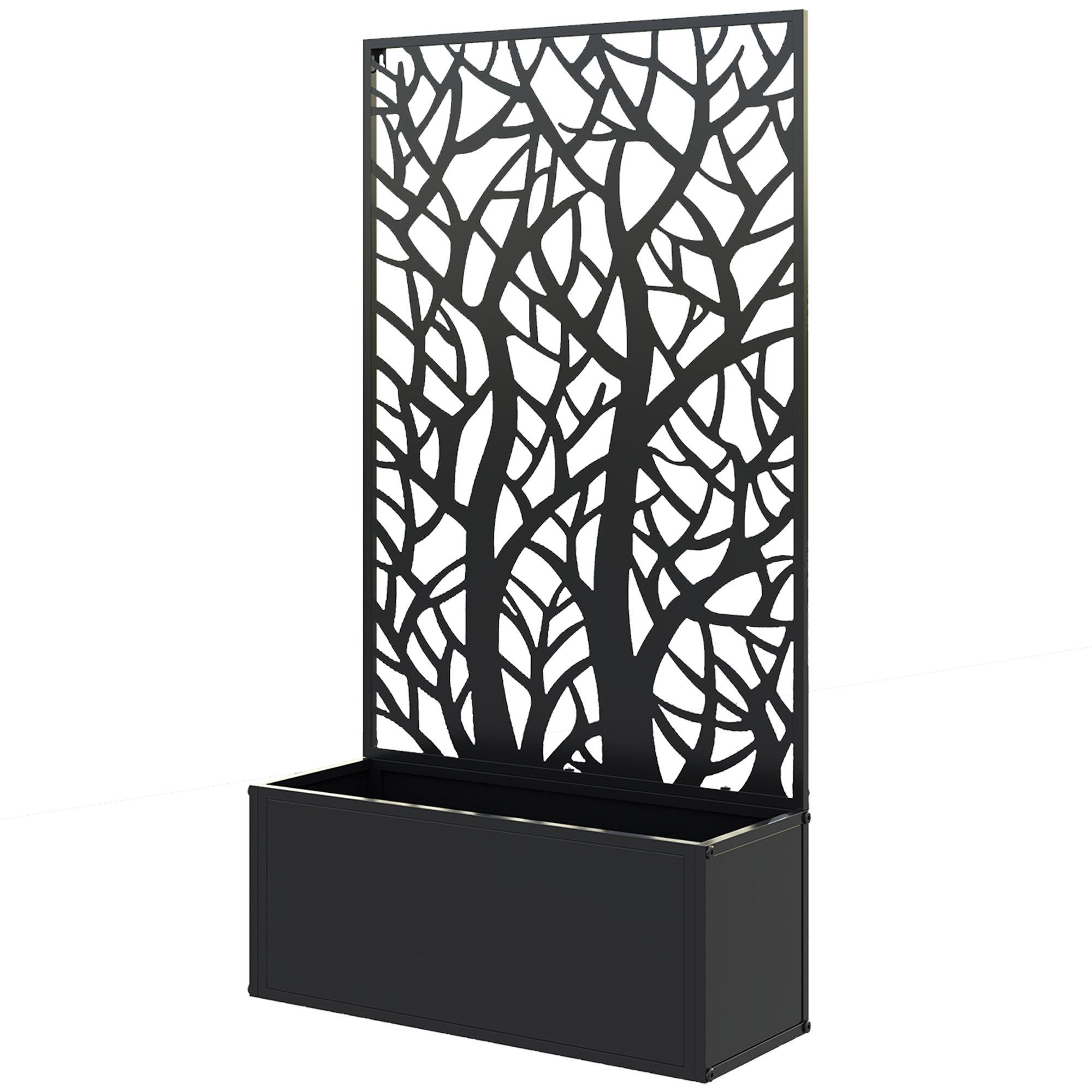 Black Metal Raised Planter with Tree Panel, Medium