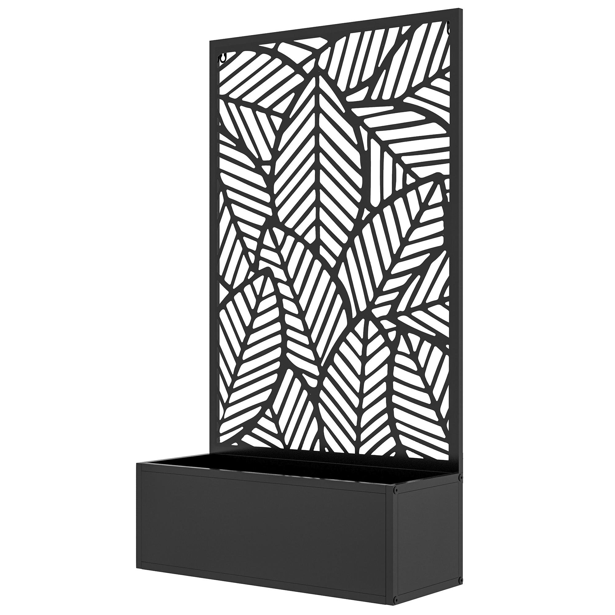 Black Metal Planter with Leaf Privacy Panel, 24 in