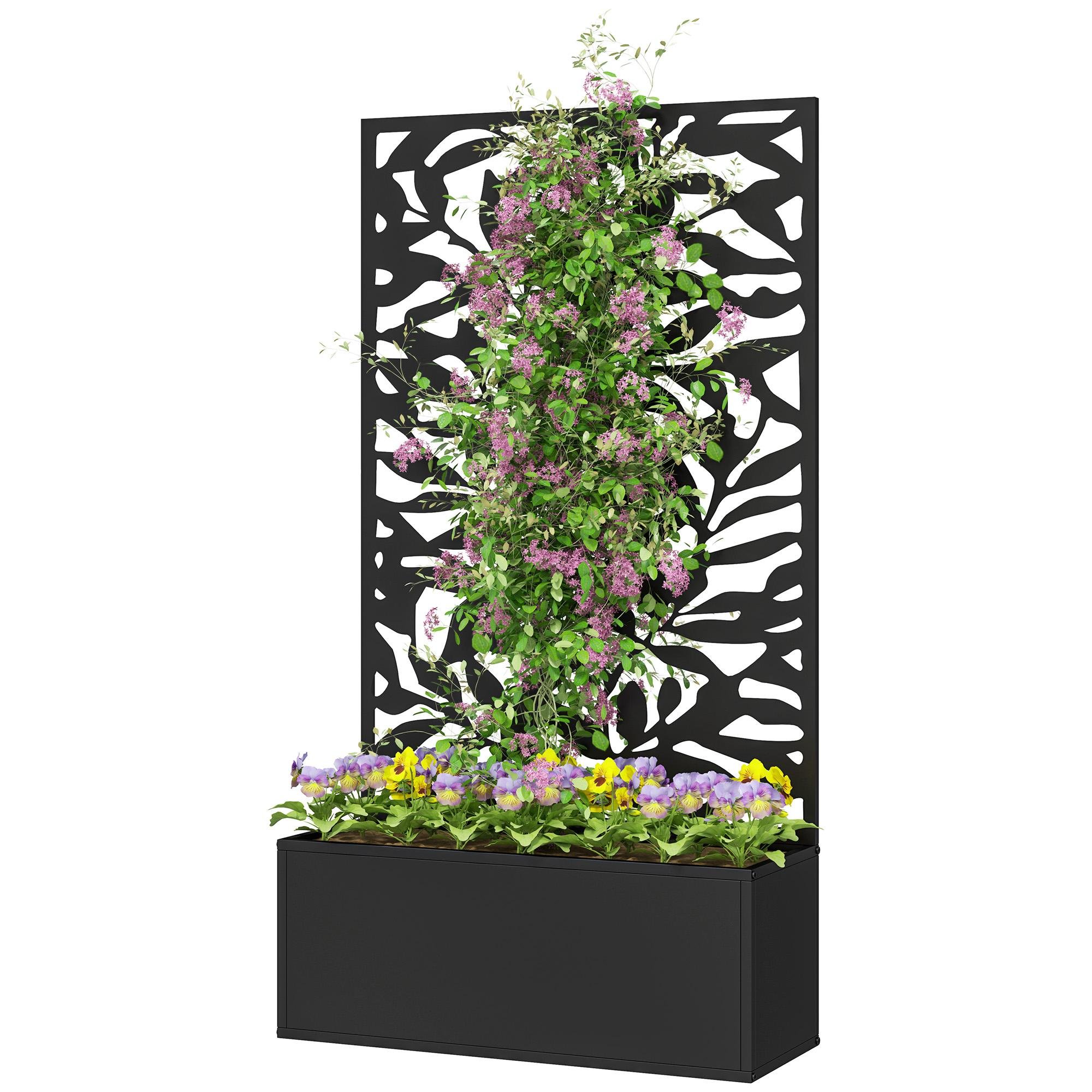 Black Leaf Privacy Planter with Trellis, 24 x 9.1 x 44.5 in
