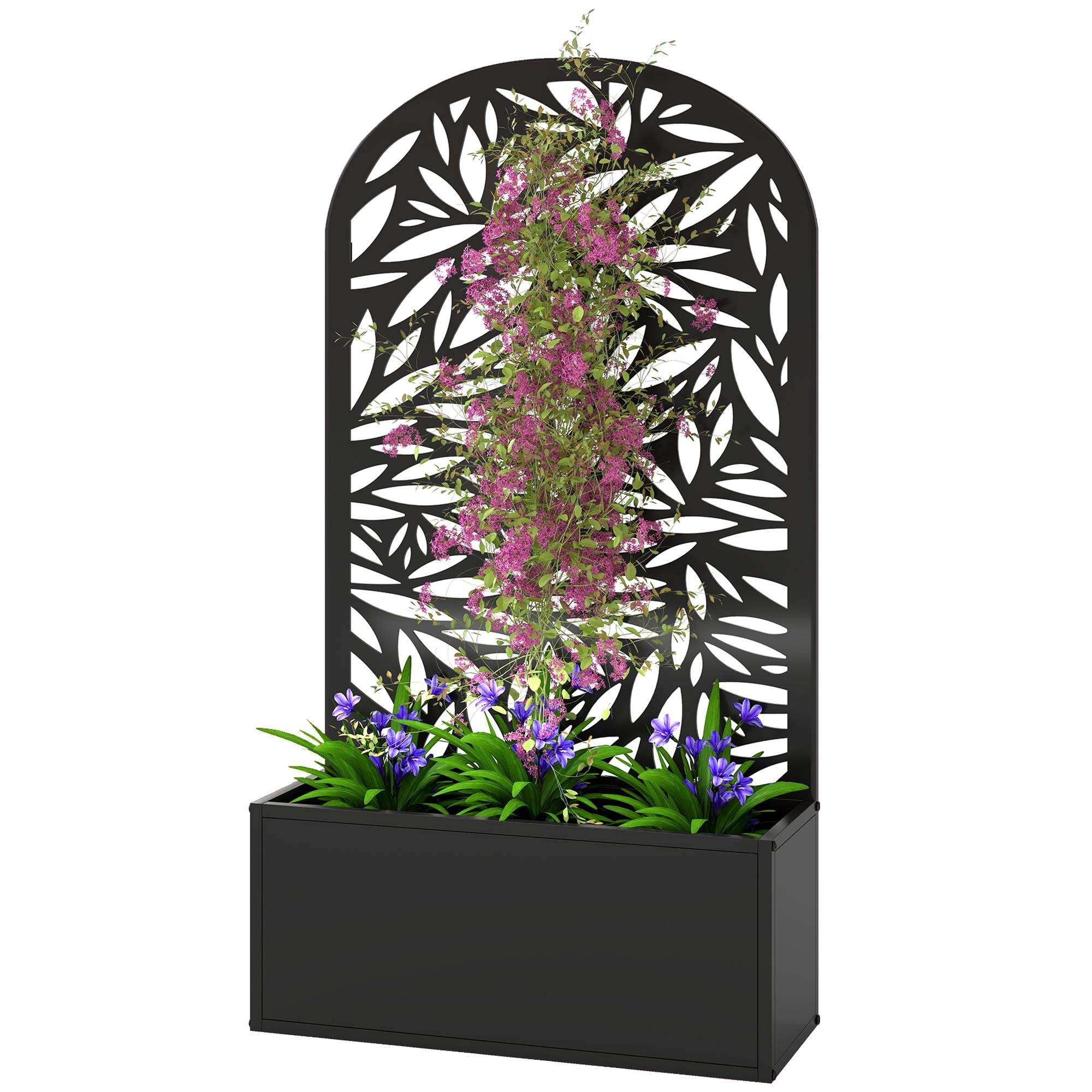 Black trellis planter with curved privacy panel