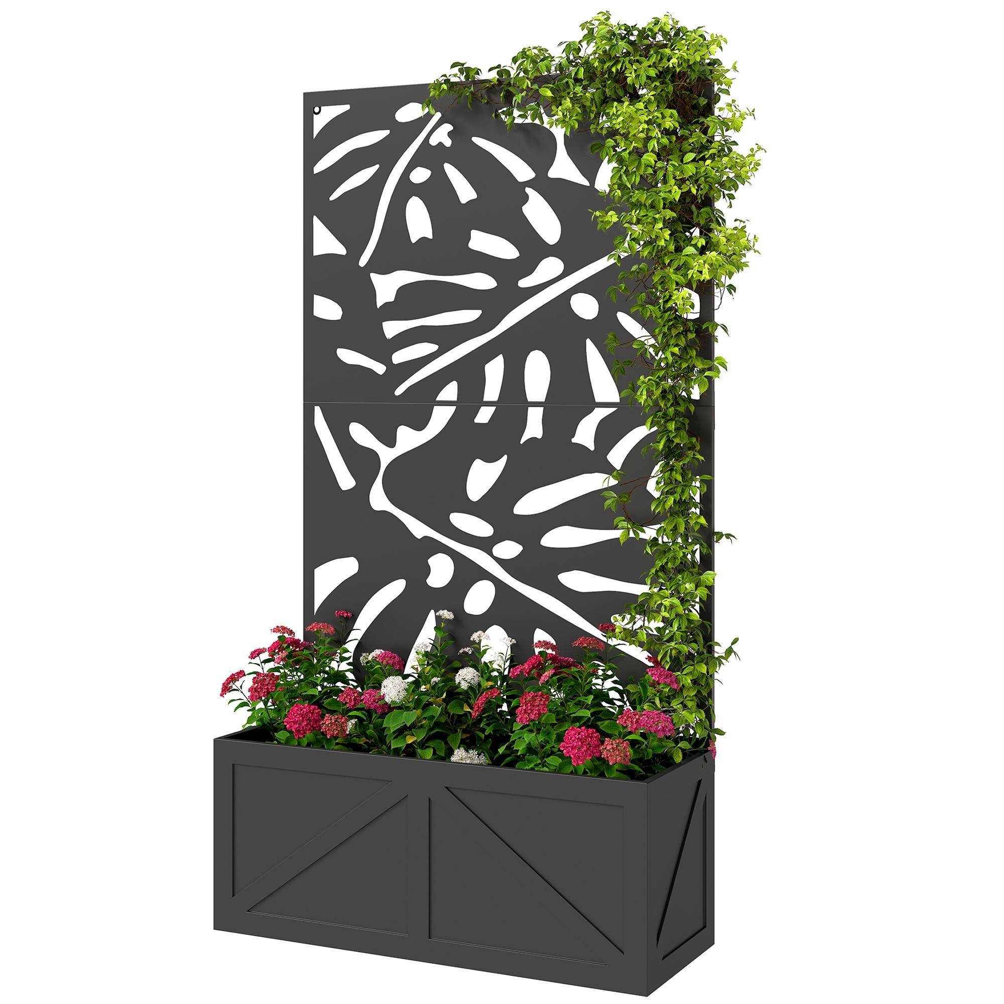 24 inch black trellis planter with privacy panel