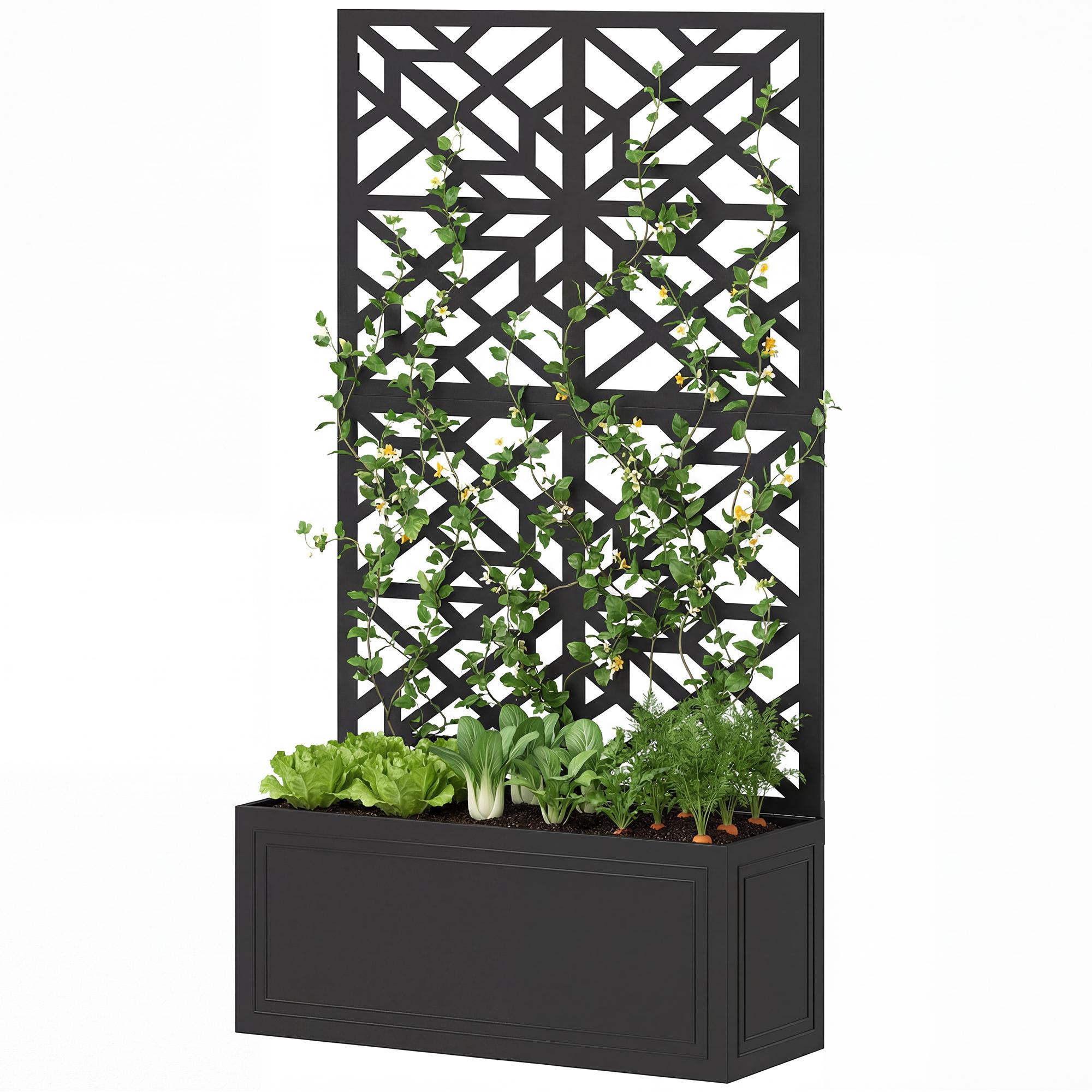 Black Geometric Trellis Planter with Privacy Panel