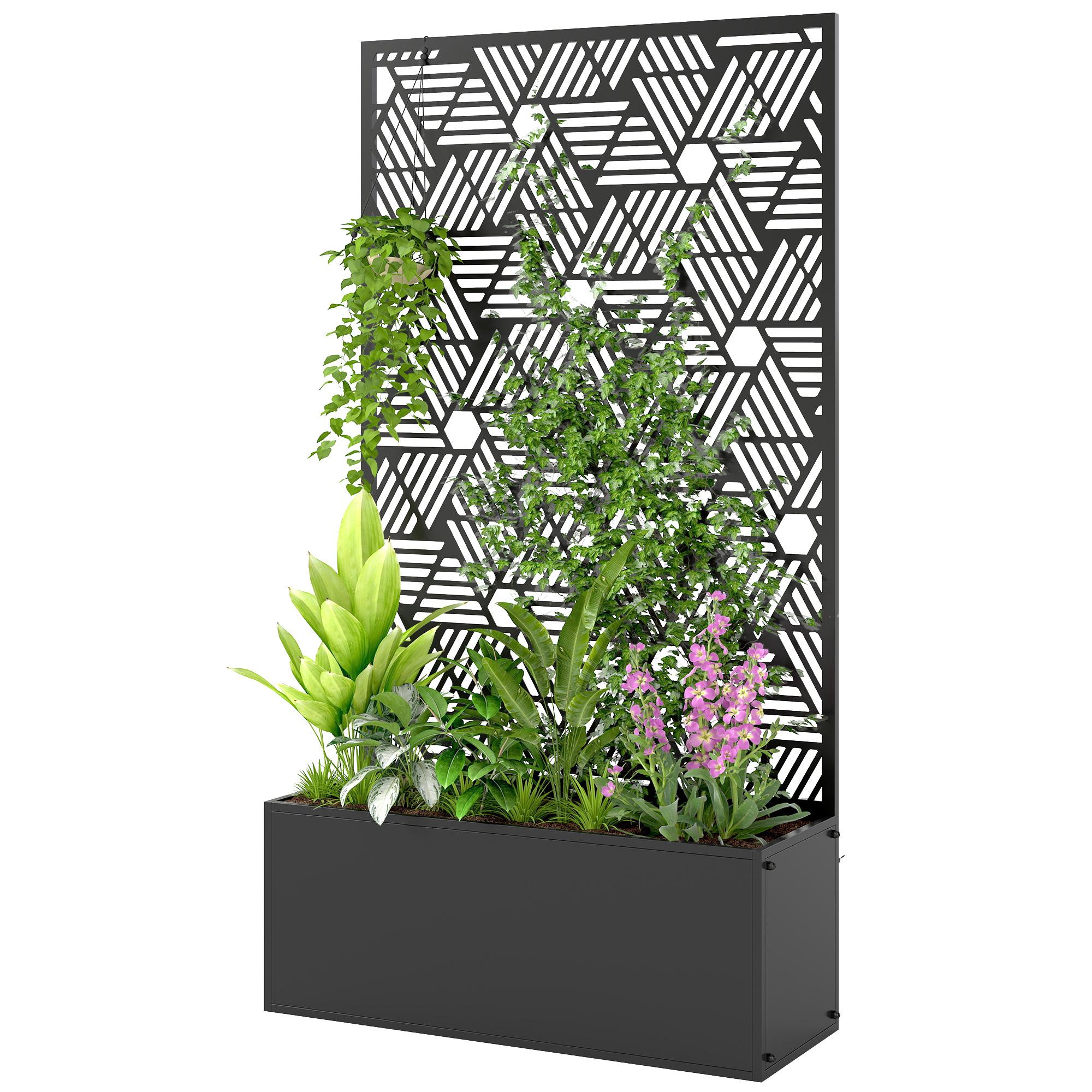 44.5 Inch Black Trellis Planter with Privacy Screen
