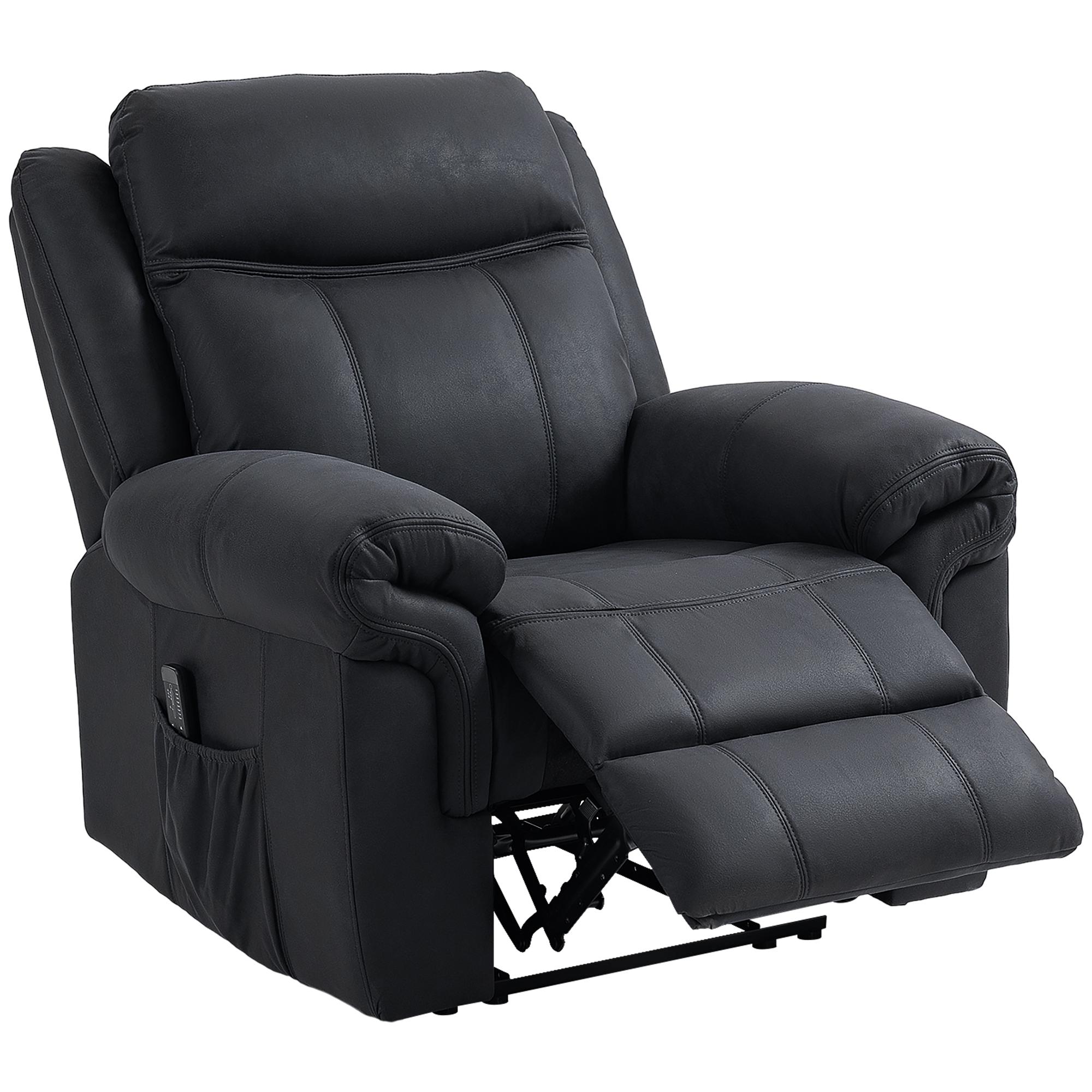 Black Microfibre Massage Recliner with 135° Manual Recline