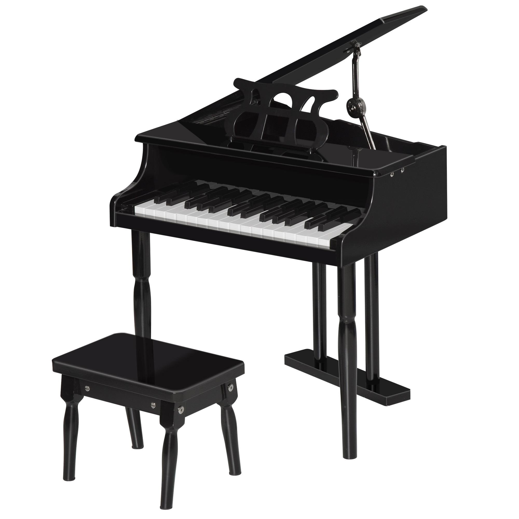 Black 30 Key Kids Piano with Bench and Music Stand