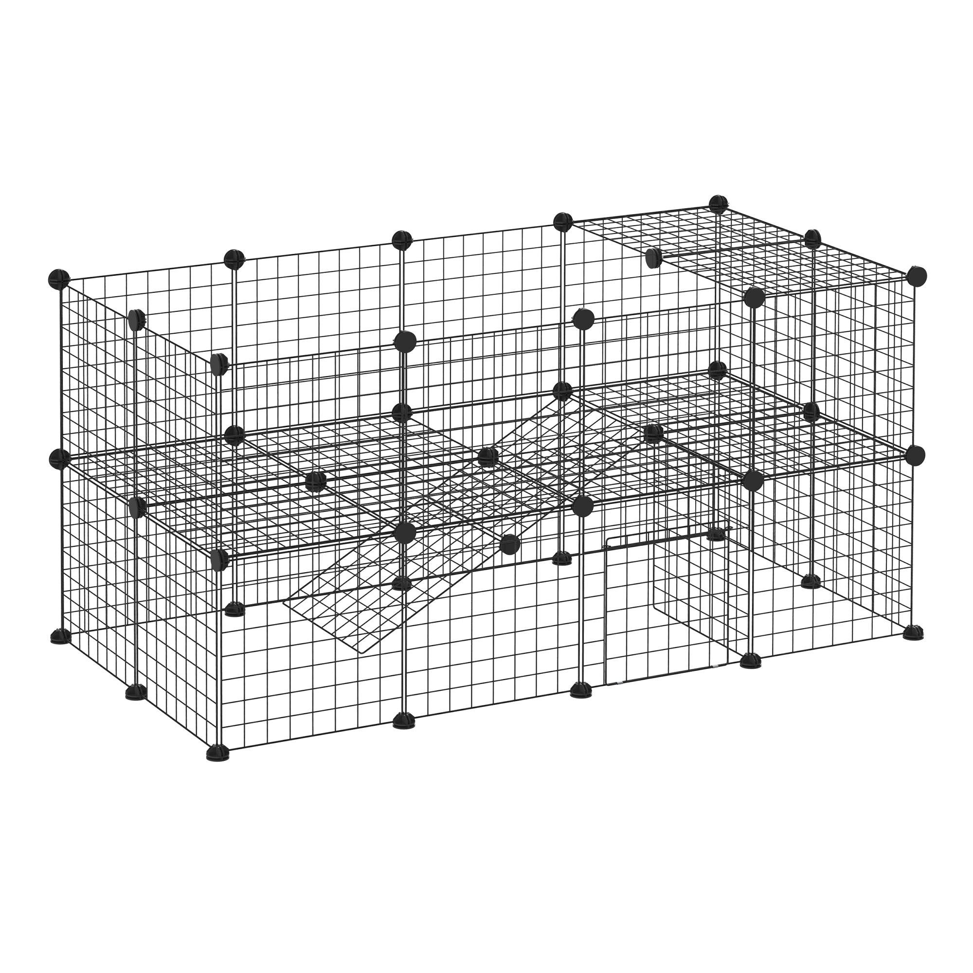 Black 36 Panel Animal Cage with Ramps